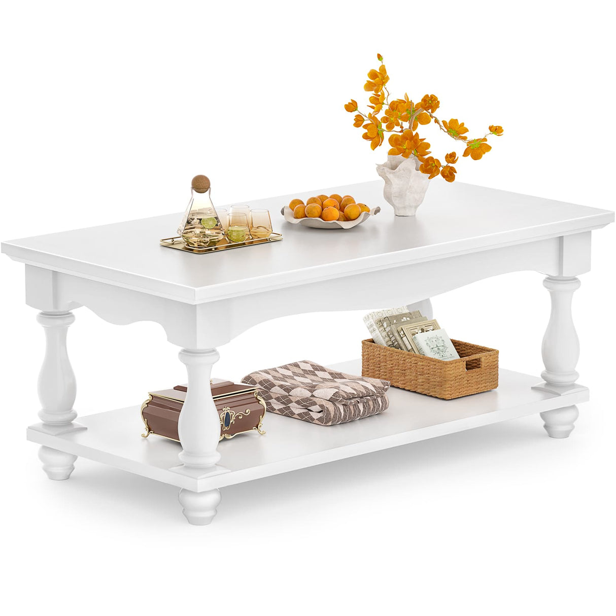 2-Tier Framhouse Coffee Table with Storage