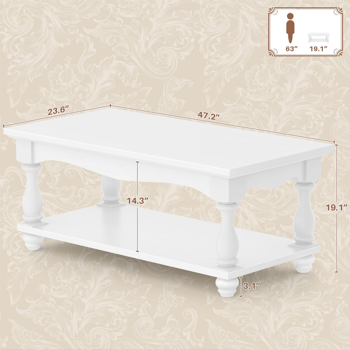 2-Tier Framhouse Coffee Table with Storage