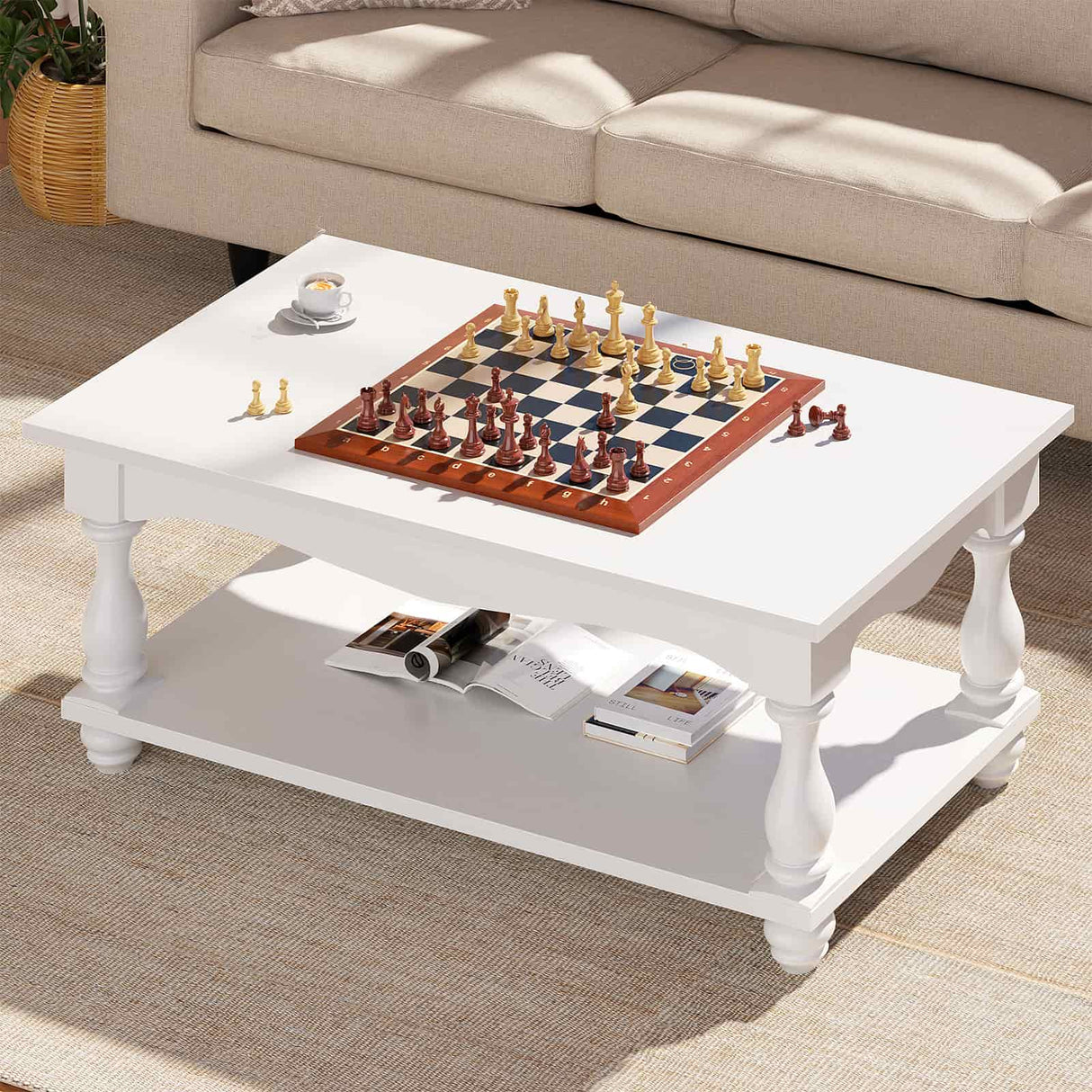 2-Tier Framhouse Coffee Table with Storage