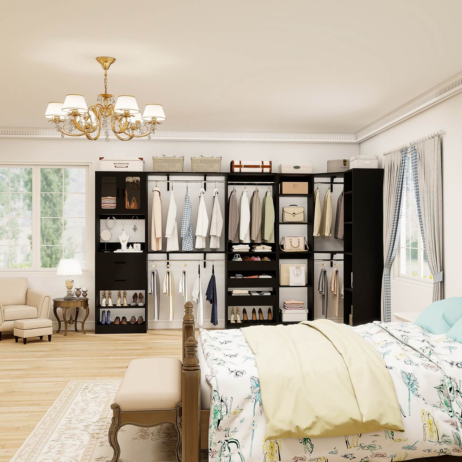 3-in-1 Walk in Closet System with Drawers and Shelves, Heavy Duty Closet Organizer System, 80'' Height, 2000 LBS Weight Capacity