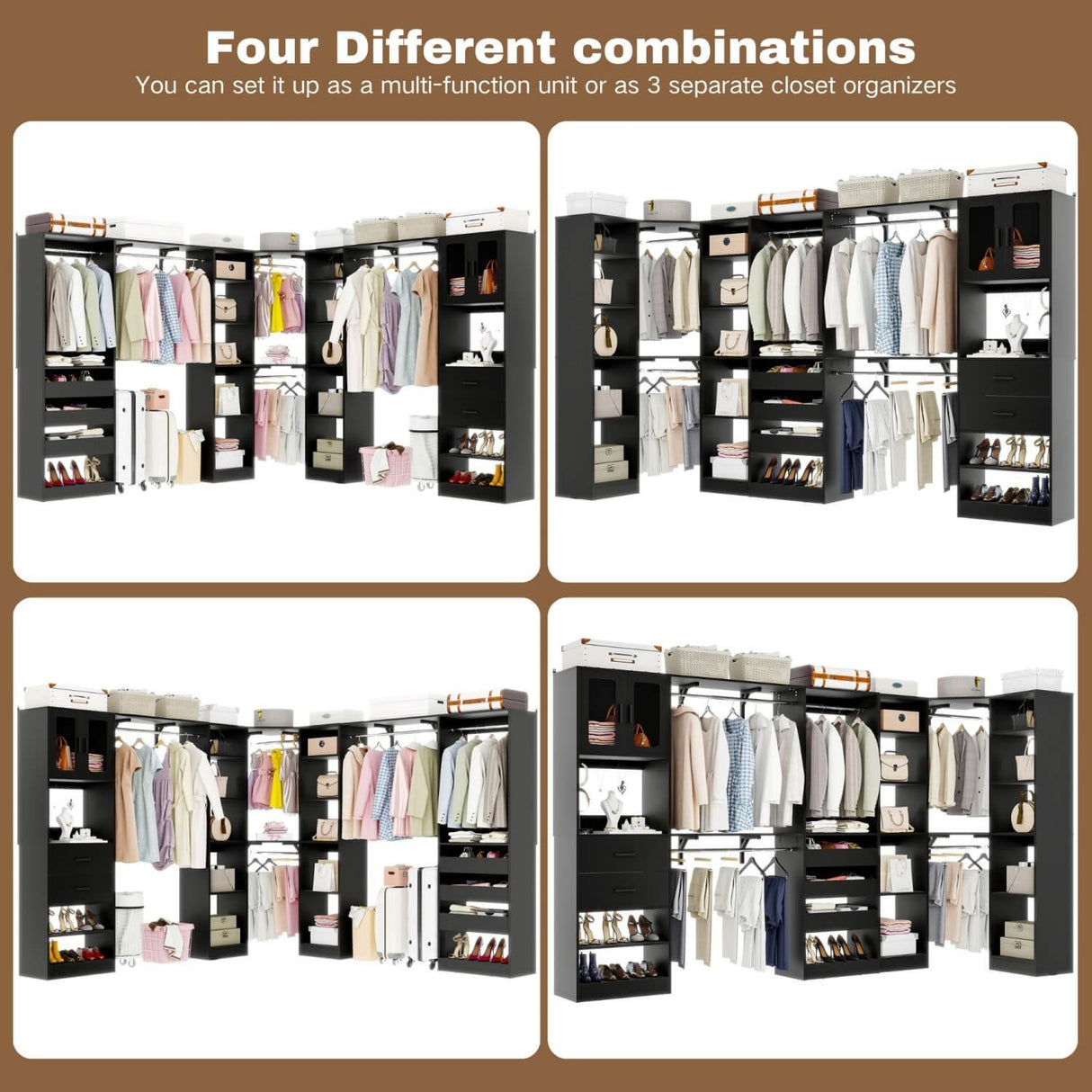 3-in-1 Walk in Closet System with Drawers and Shelves, Heavy Duty Closet Organizer System, 80'' Height, 2000 LBS Weight Capacity