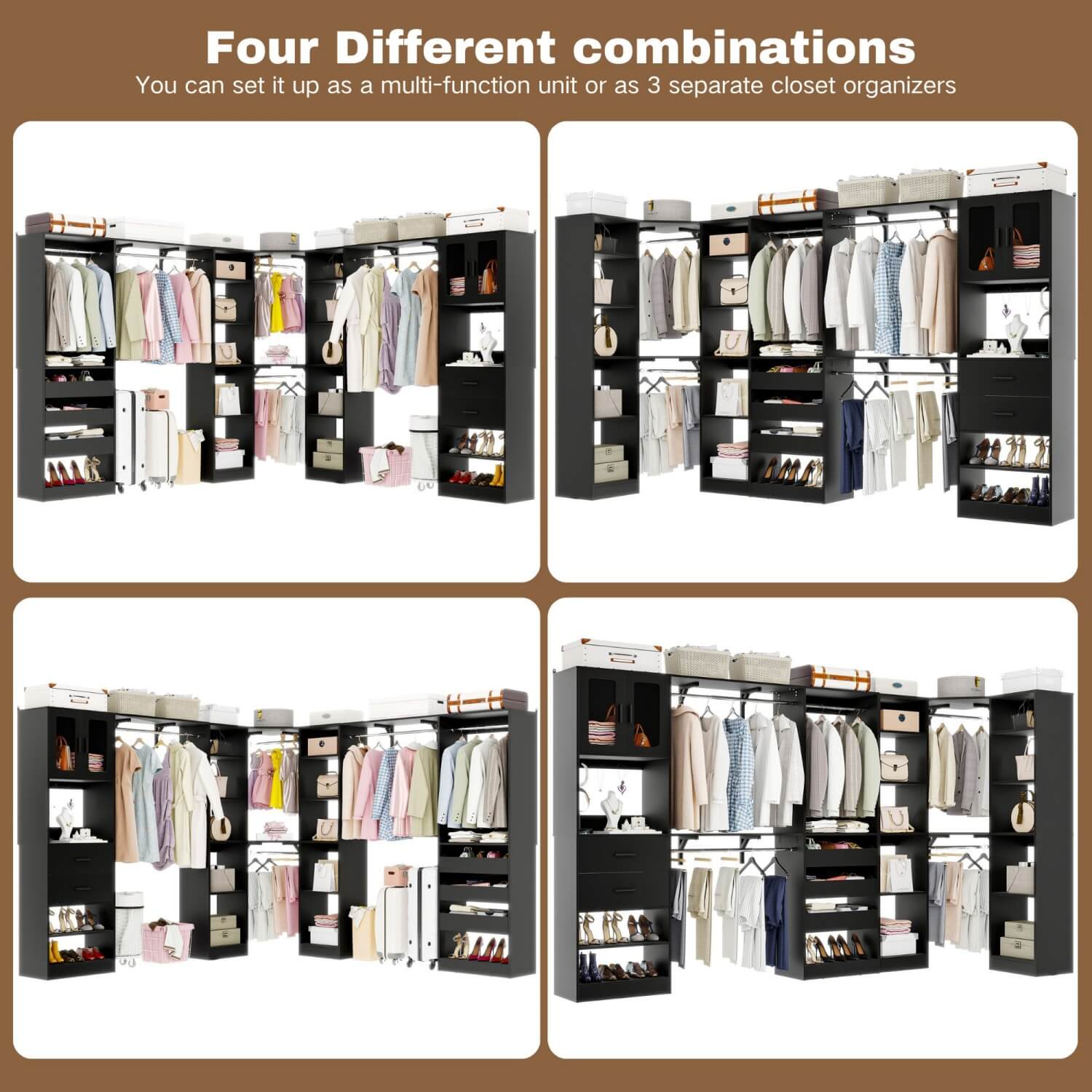 3-in-1 Walk in Closet System with Drawers and Shelves, Heavy Duty Closet Organizer System, 80'' Height, 2000 LBS Weight Capacity