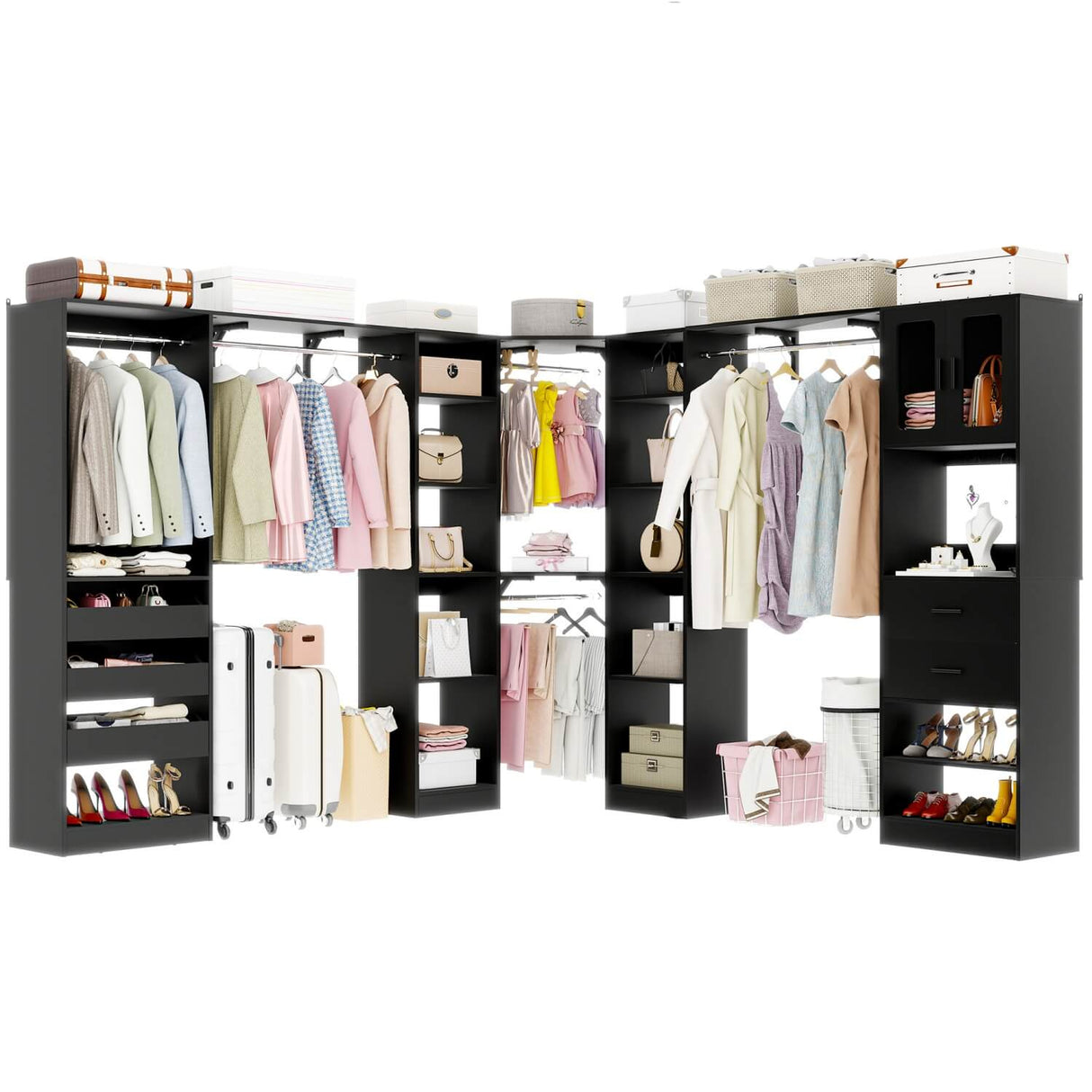 3-in-1 Walk in Closet System with Drawers and Shelves, Heavy Duty Closet Organizer System, 80'' Height, 2000 LBS Weight Capacity