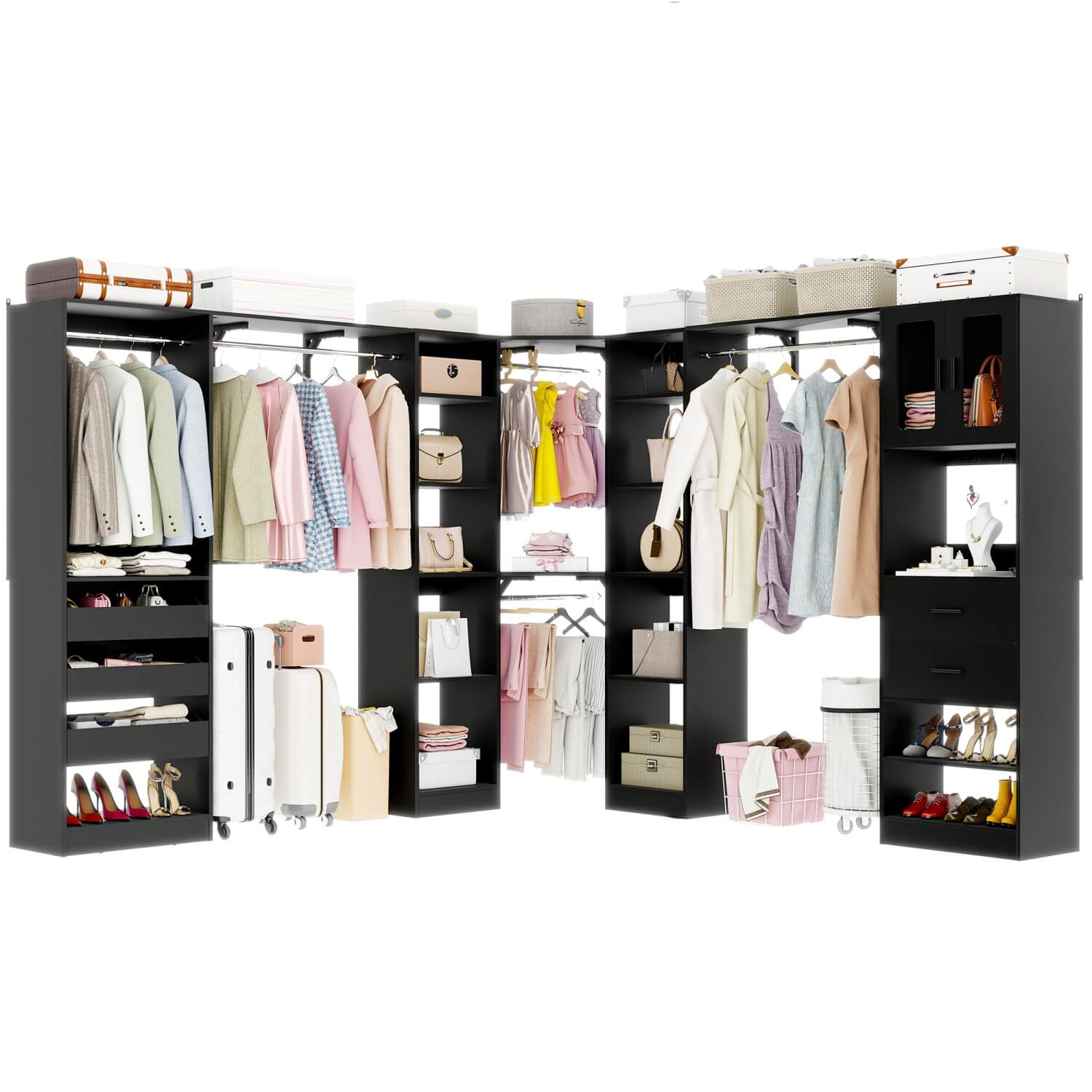 3-in-1 Walk in Closet System with Drawers and Shelves, Heavy Duty Closet Organizer System, 80'' Height, 2000 LBS Weight Capacity
