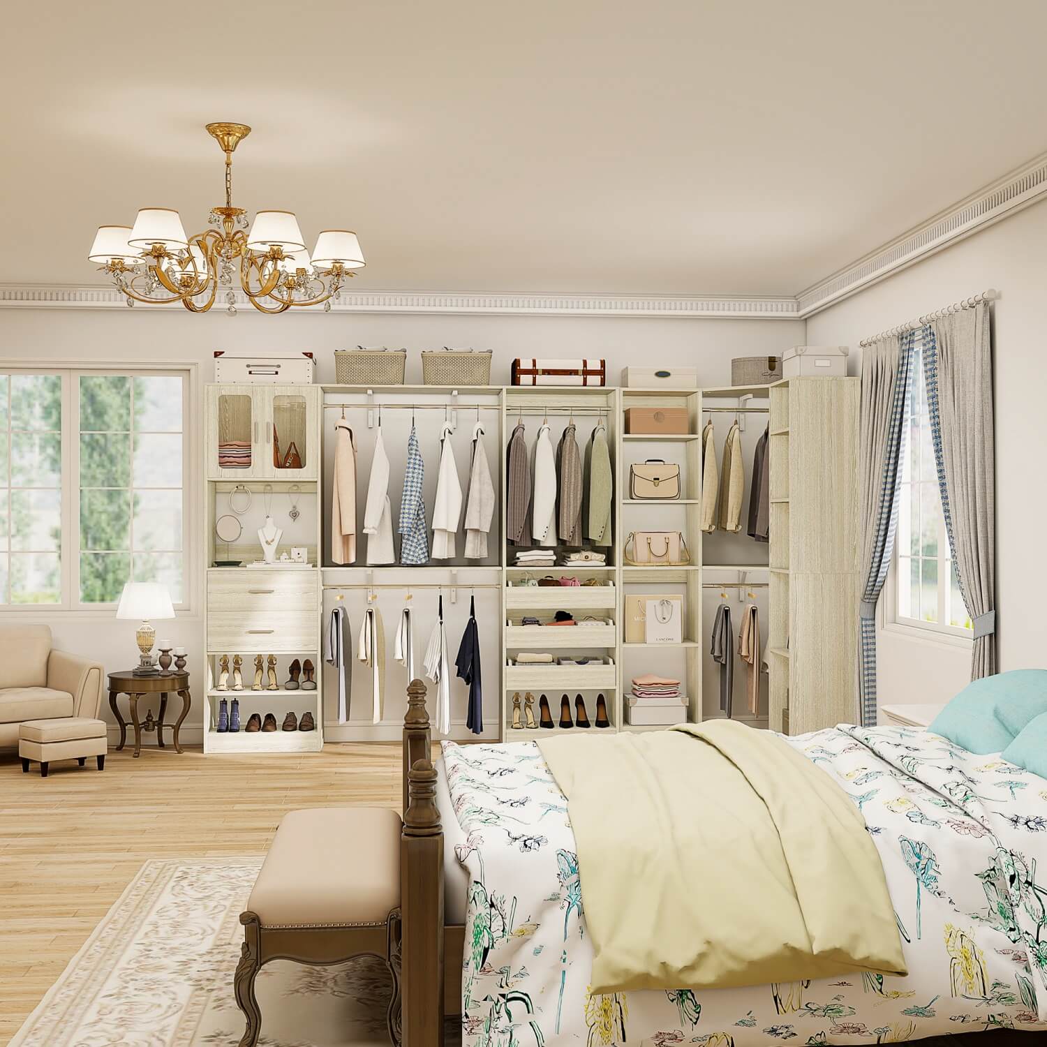 3-in-1 Walk in Closet System with Drawers and Shelves, Heavy Duty Closet Organizer System, 80'' Height, 2000 LBS Weight Capacity