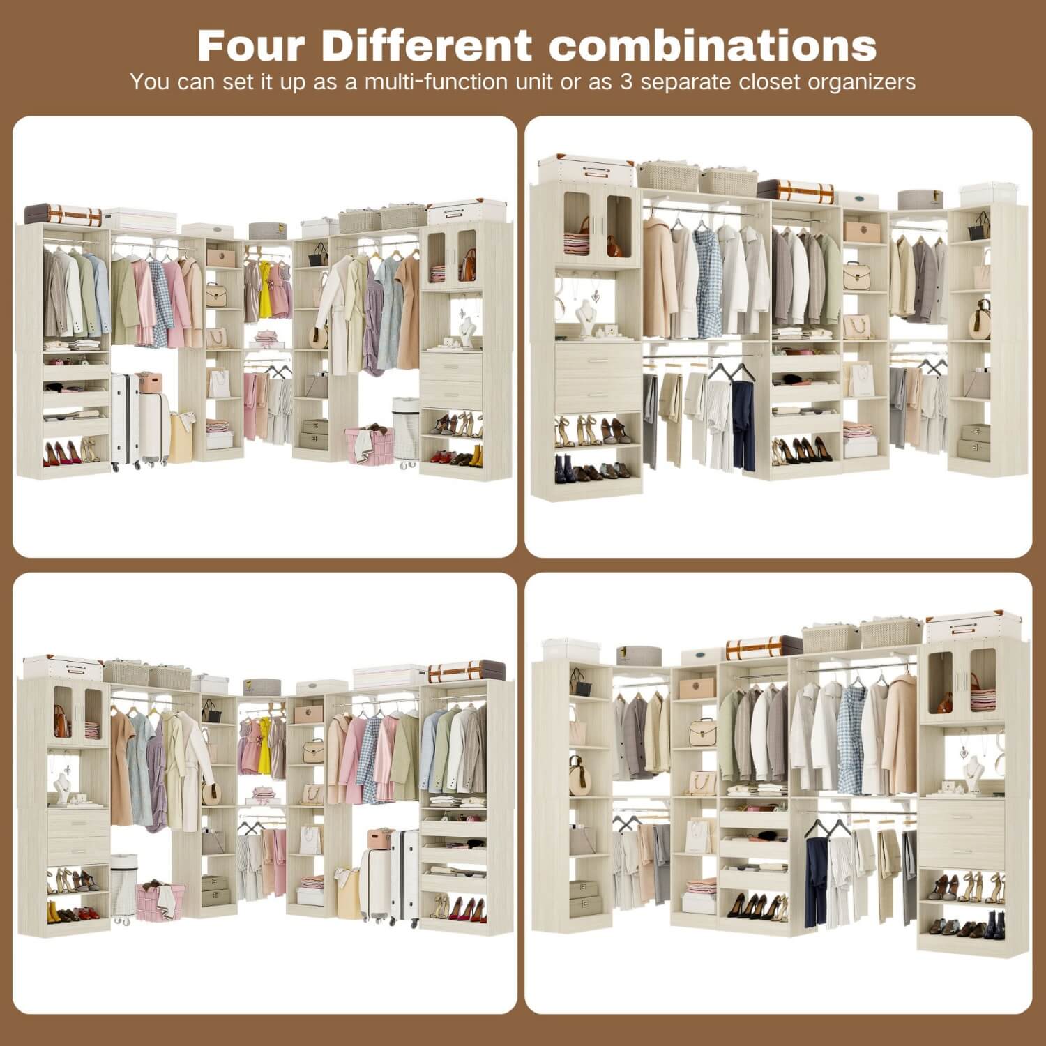 3-in-1 Walk in Closet System with Drawers and Shelves, Heavy Duty Closet Organizer System, 80'' Height, 2000 LBS Weight Capacity