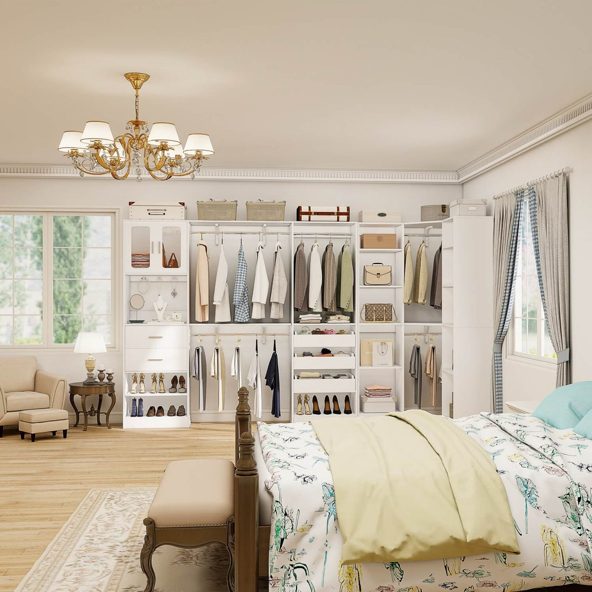 3-in-1 Walk in Closet System with Drawers and Shelves, Heavy Duty Closet Organizer System, 80'' Height, 2000 LBS Weight Capacity