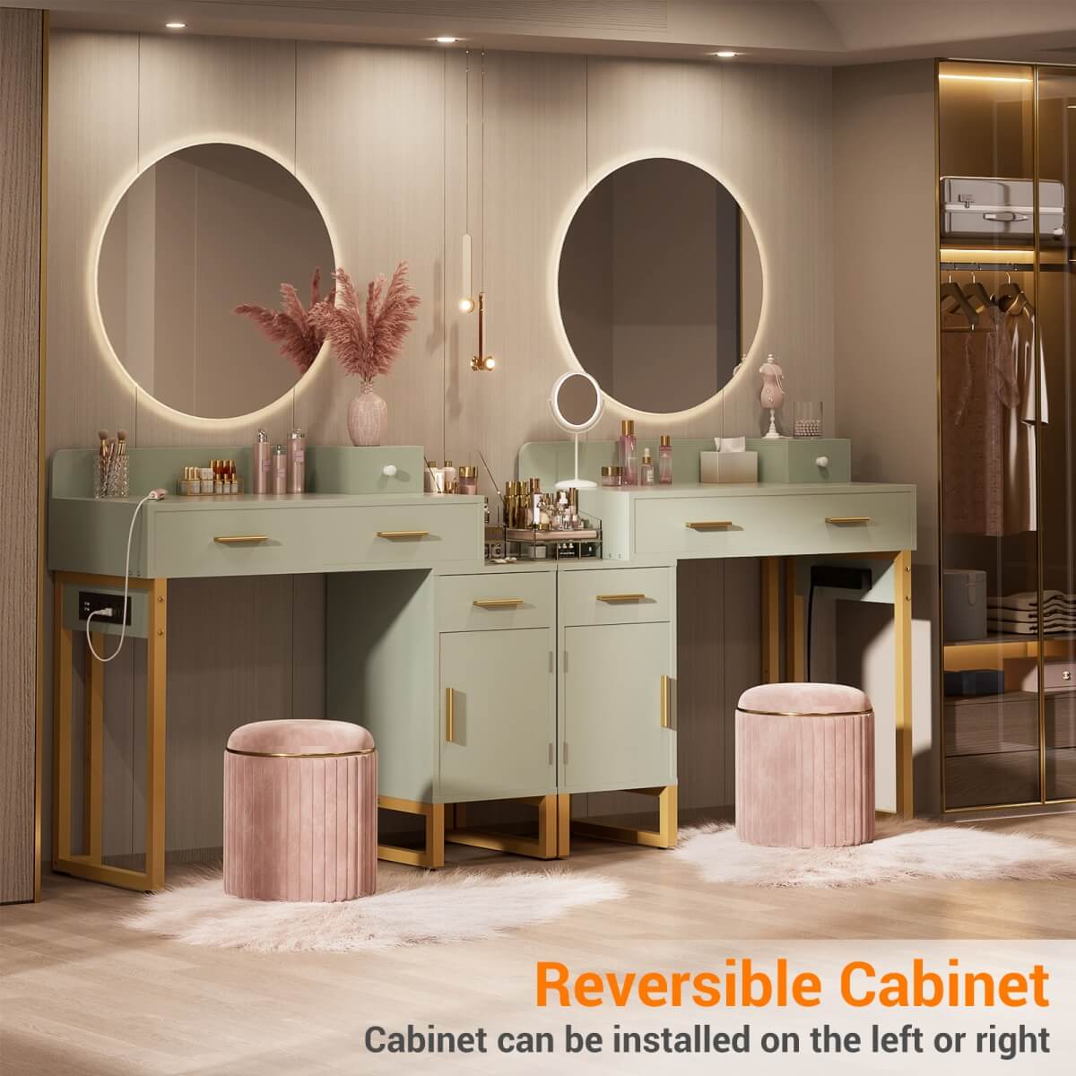 Makeup Vanity Desk with 4 Storage Drawers and Charging Station