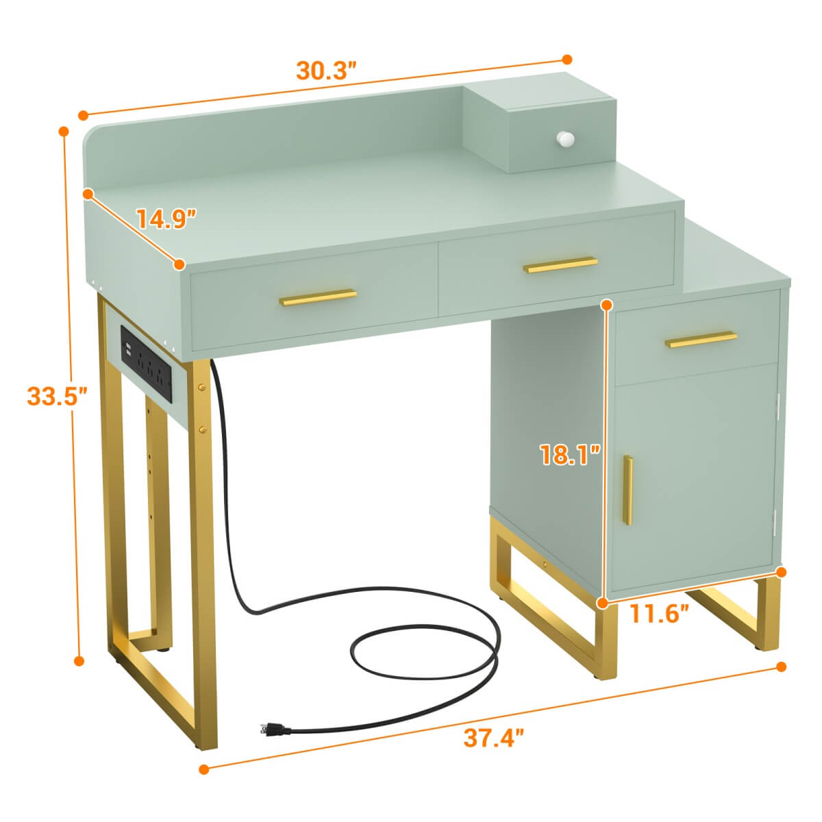 Makeup Vanity Desk with 4 Storage Drawers and Charging Station