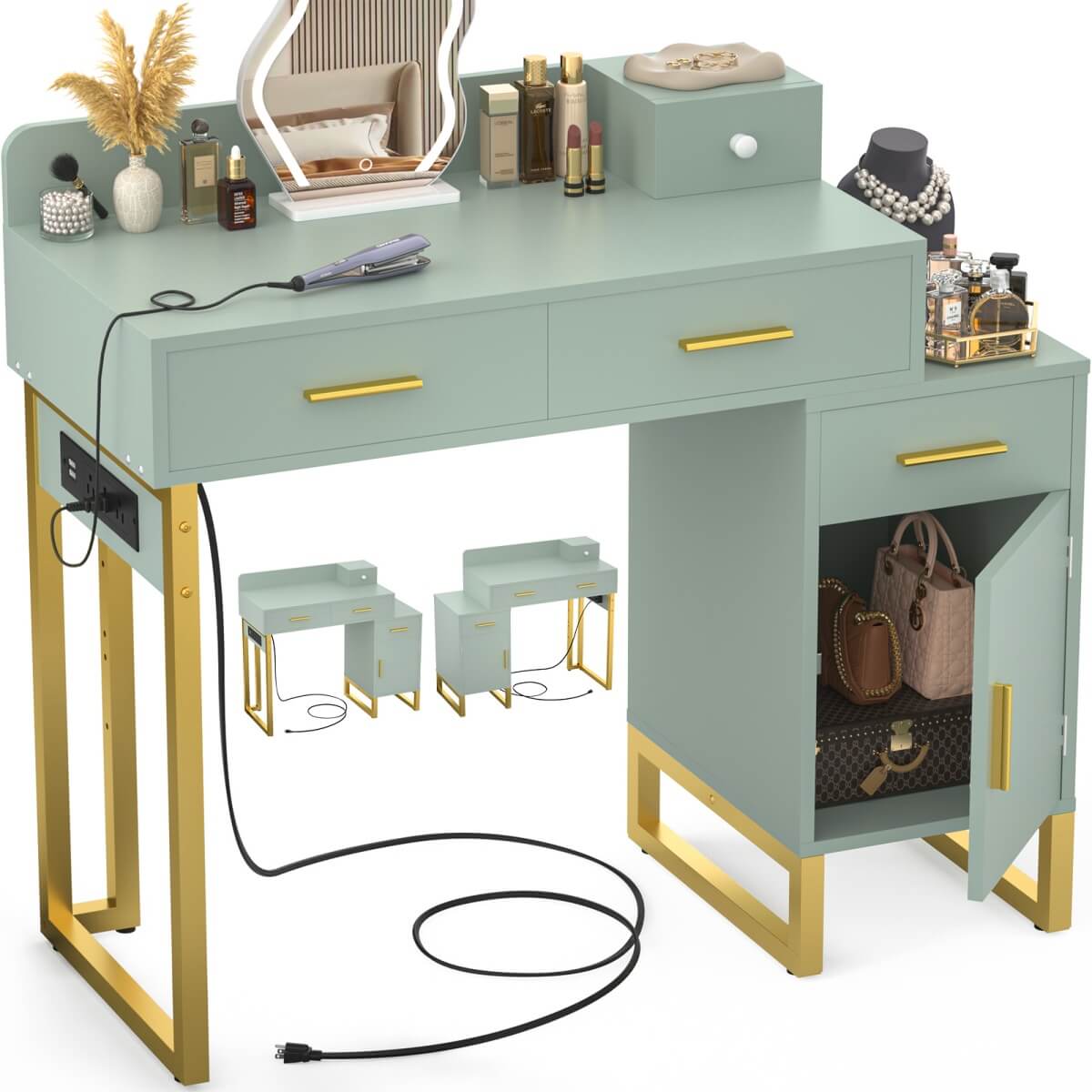 Makeup Vanity Desk with 4 Storage Drawers and Charging Station