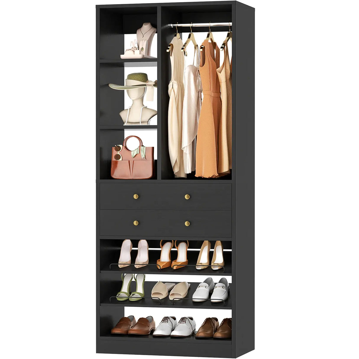 28-Inch Freestanding Closet Organizer with 2 Drawers and Shelves