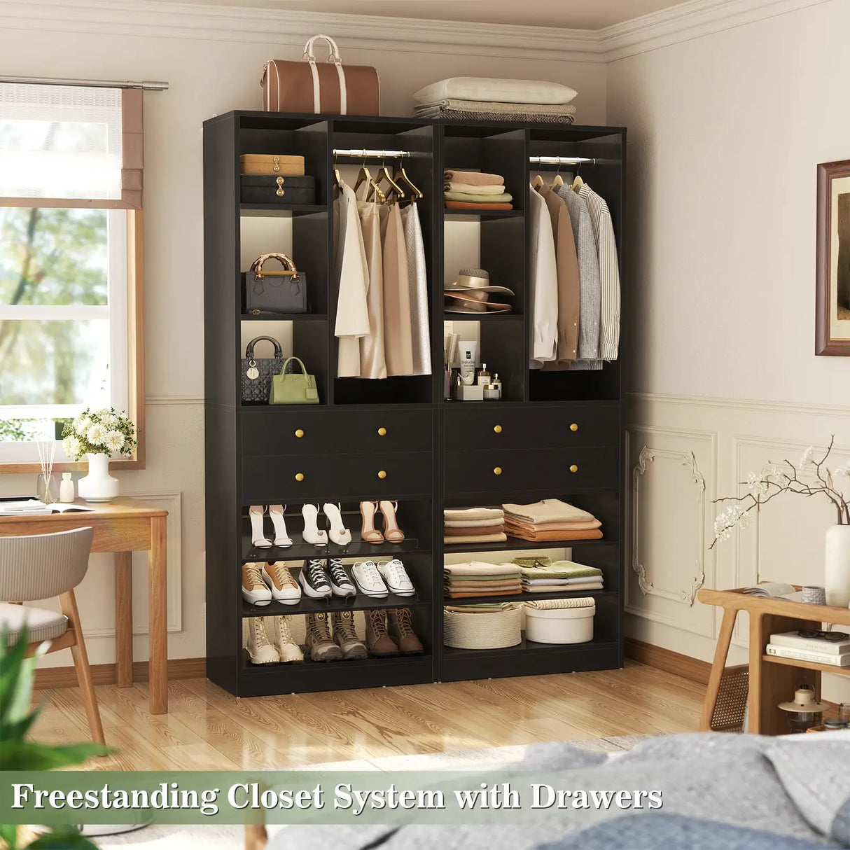28-Inch Freestanding Closet Organizer with 2 Drawers and Shelves
