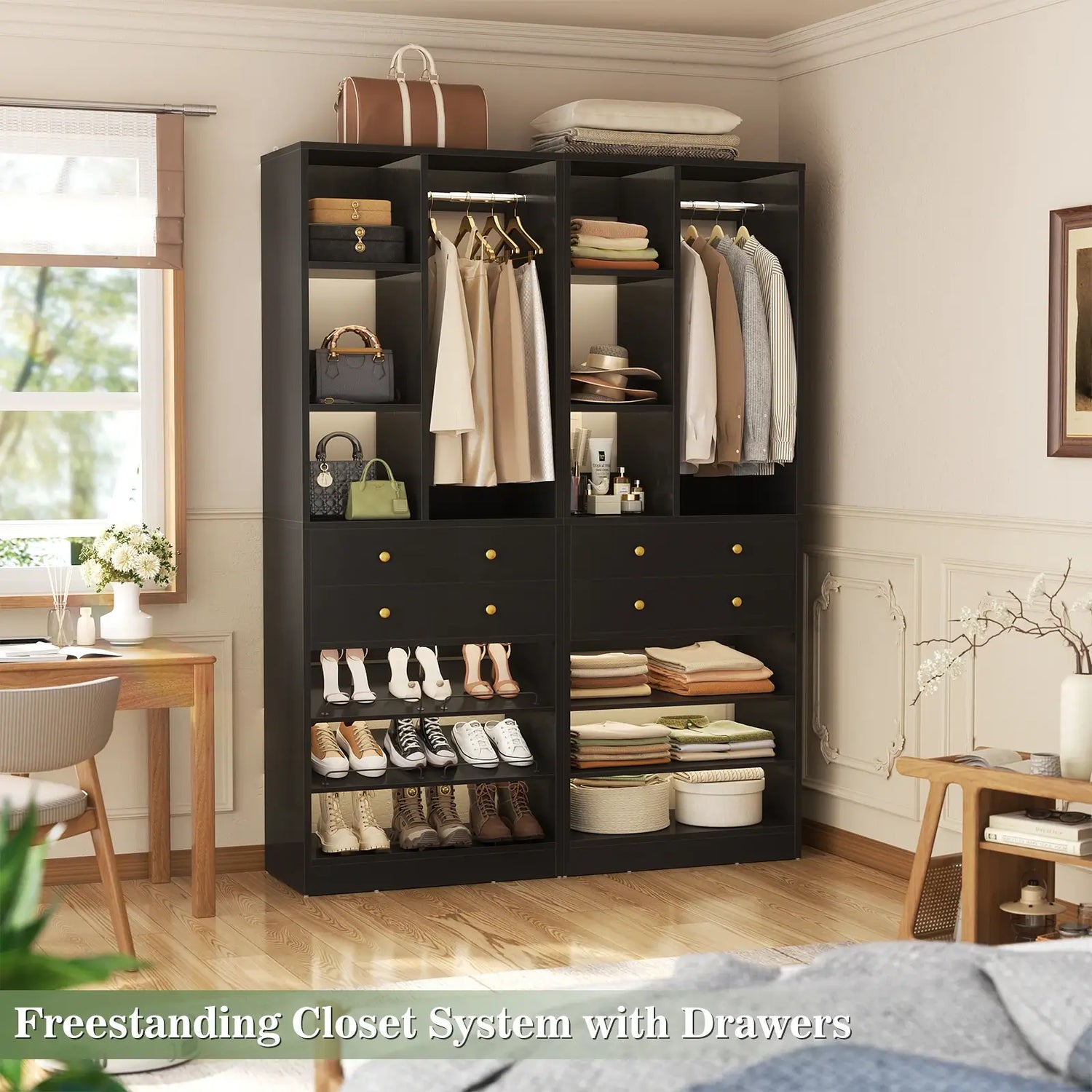 28-Inch Freestanding Closet Organizer with 2 Drawers and Shelves