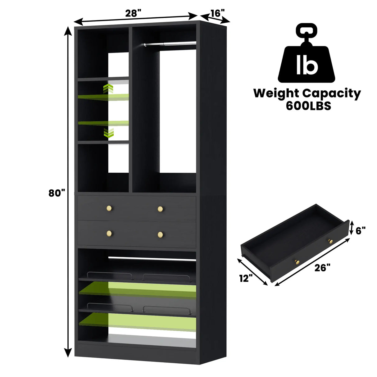 28-Inch Freestanding Closet Organizer with 2 Drawers and Shelves