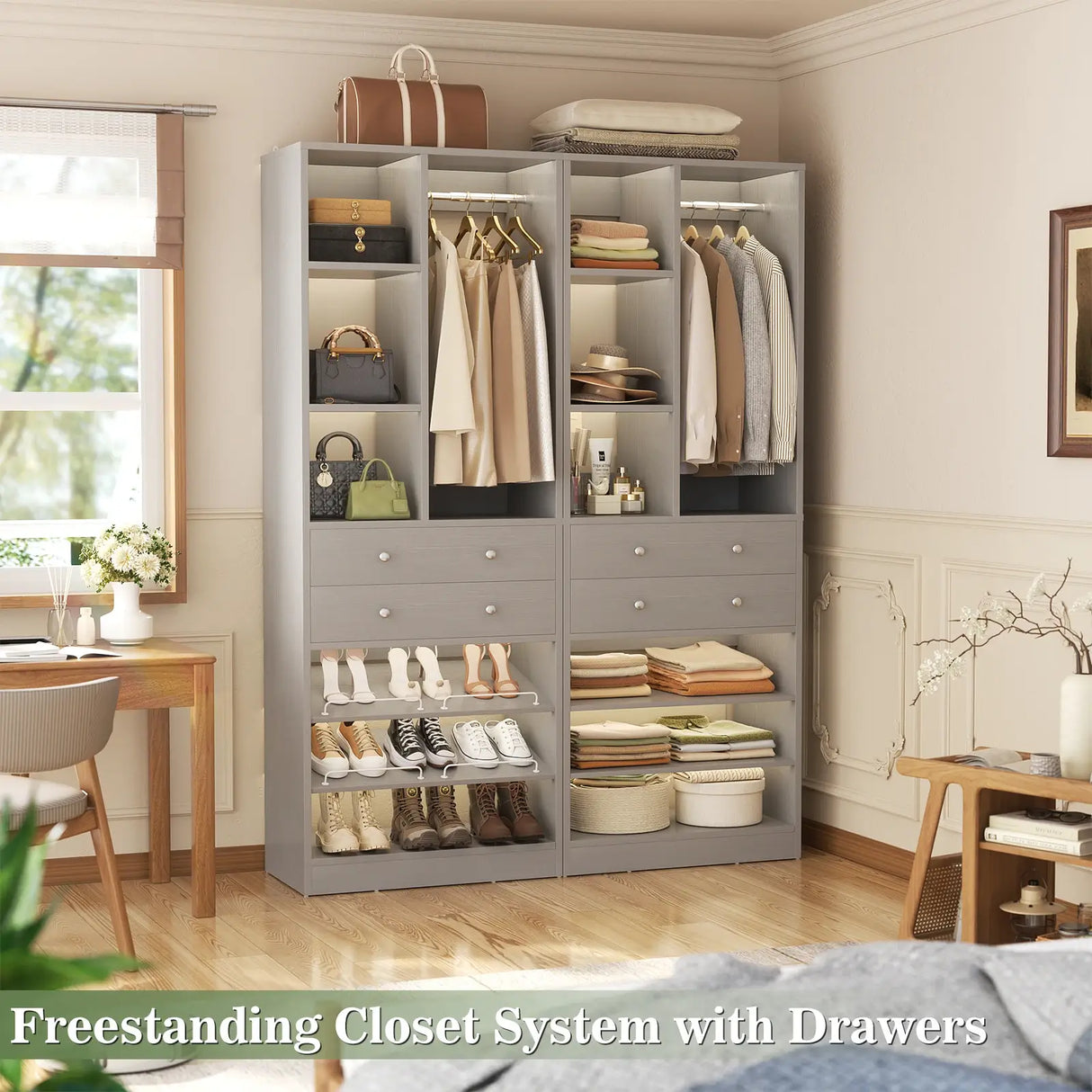 28-Inch Freestanding Closet Organizer with 2 Drawers and Shelves