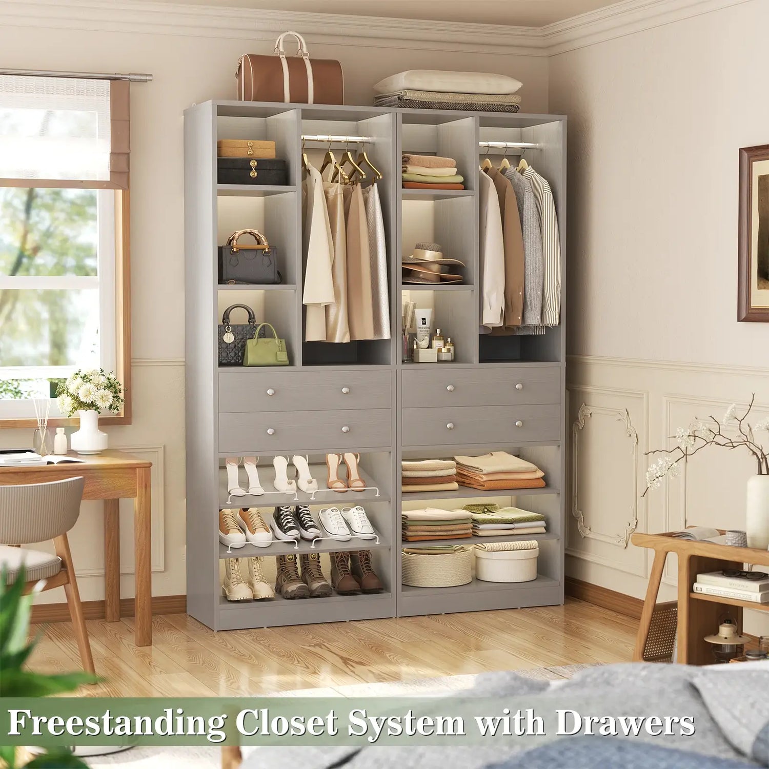 28-Inch Freestanding Closet Organizer with 2 Drawers and Shelves