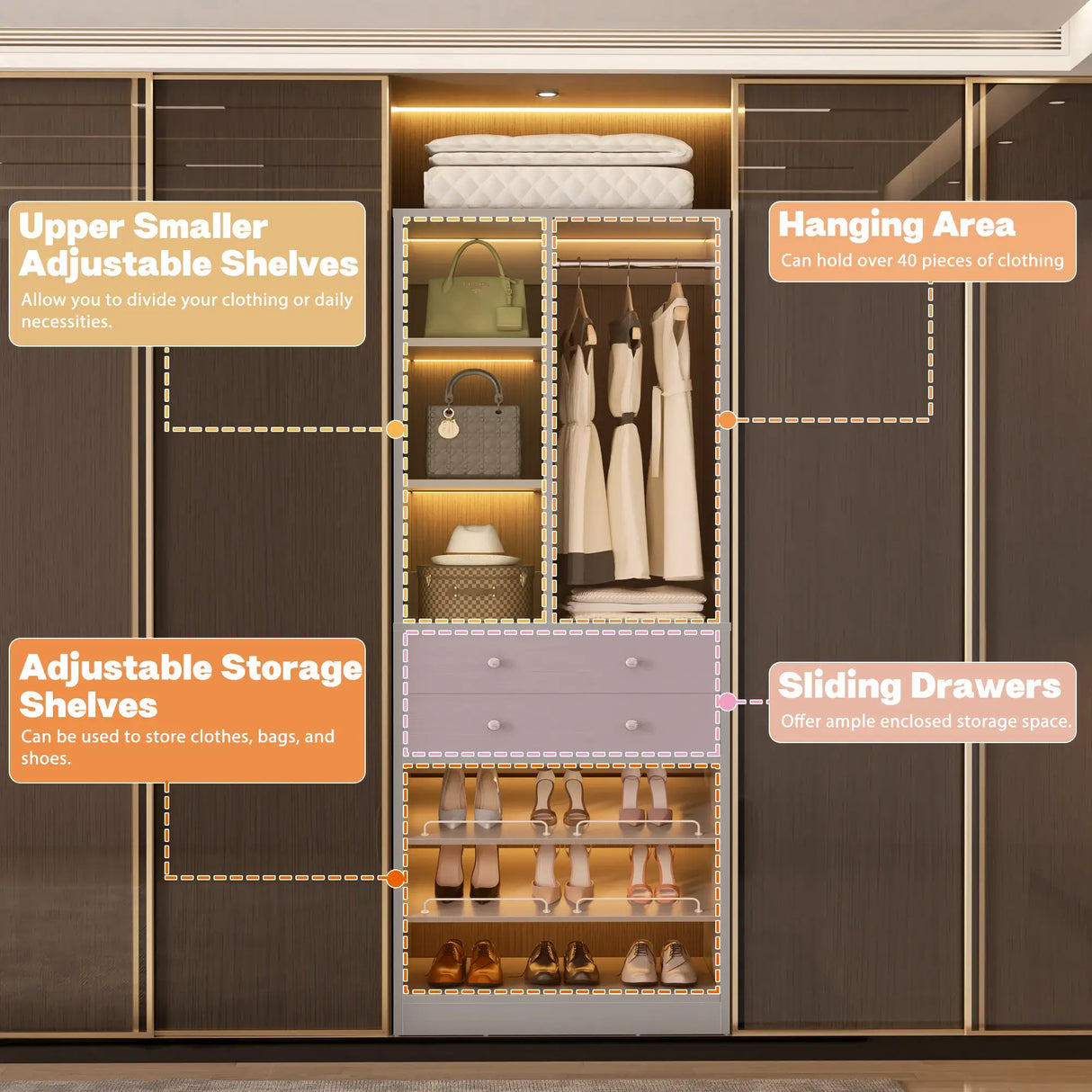28-Inch Freestanding Closet Organizer with 2 Drawers and Shelves