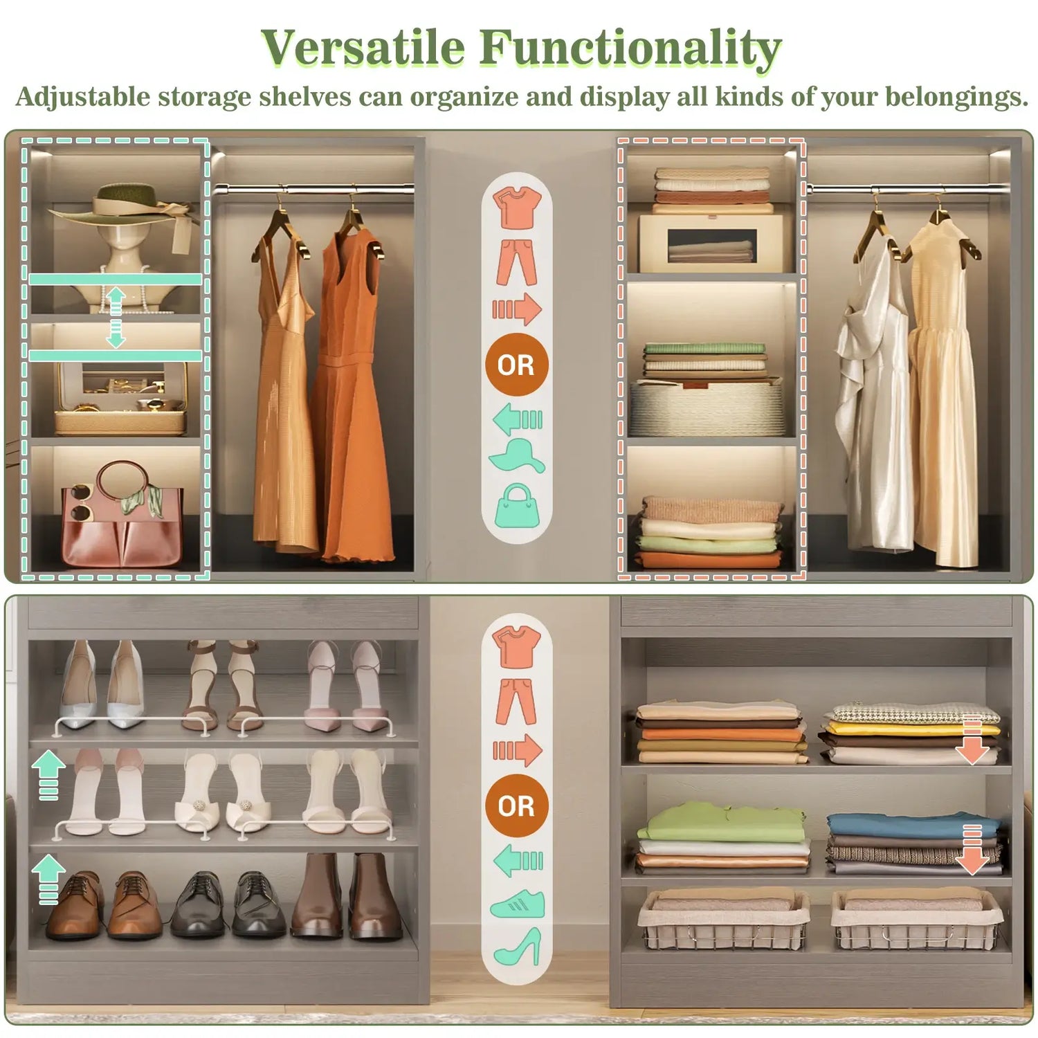 28-Inch Freestanding Closet Organizer with 2 Drawers and Shelves