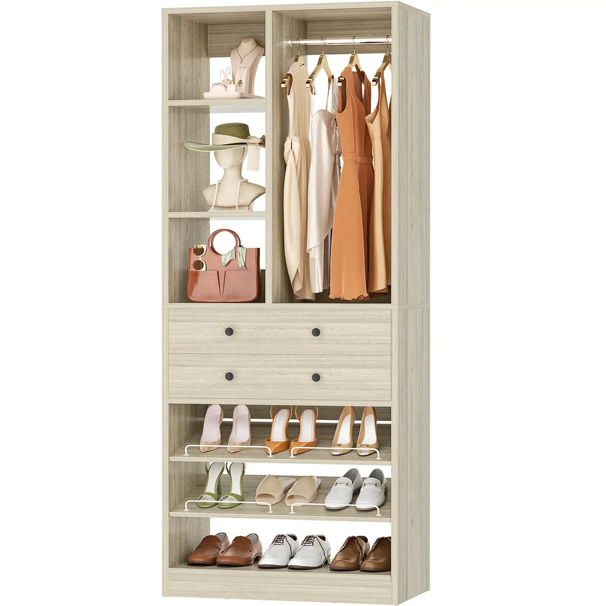 28-Inch Freestanding Closet Organizer with 2 Drawers and Shelves