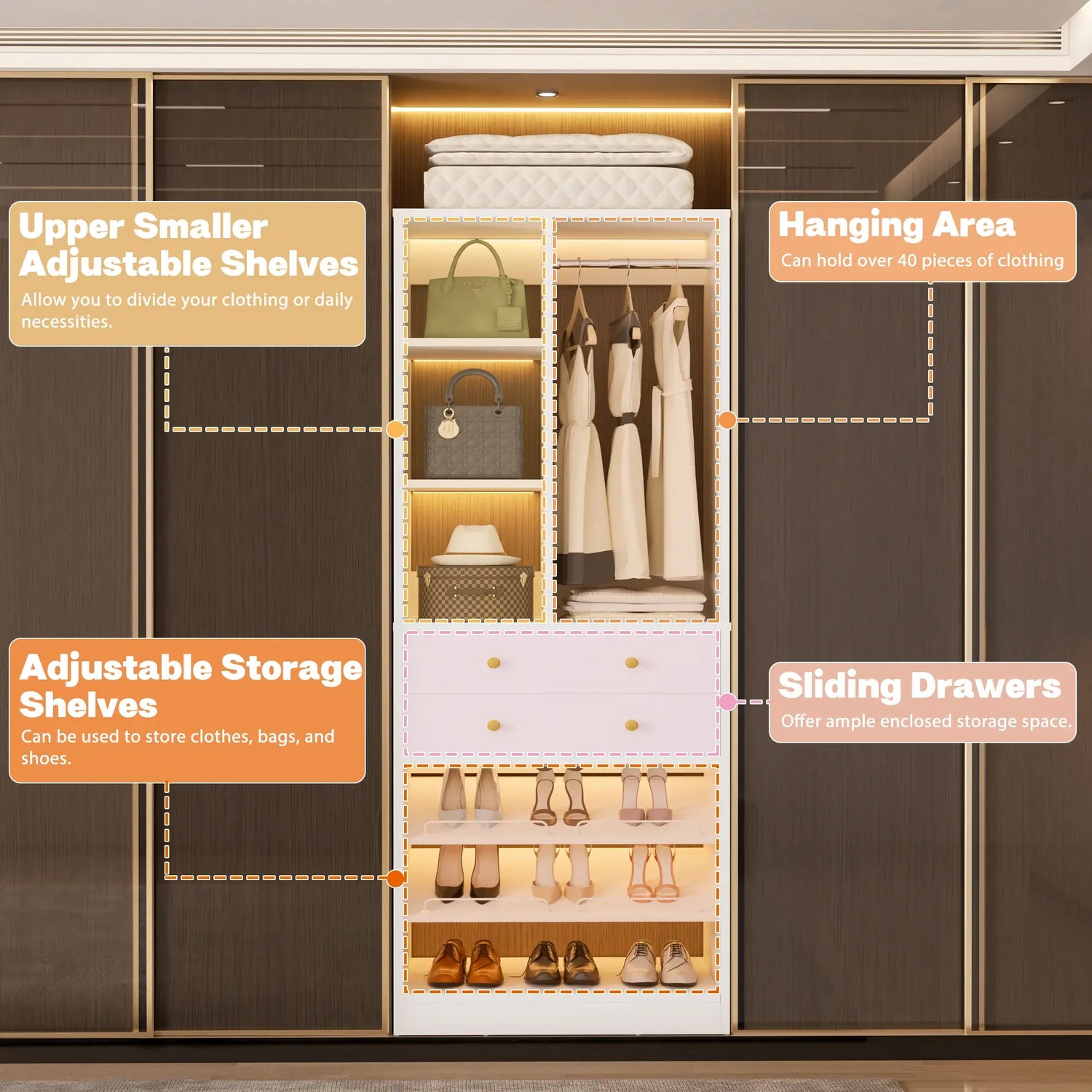 28-Inch Freestanding Closet Organizer with 2 Drawers and Shelves