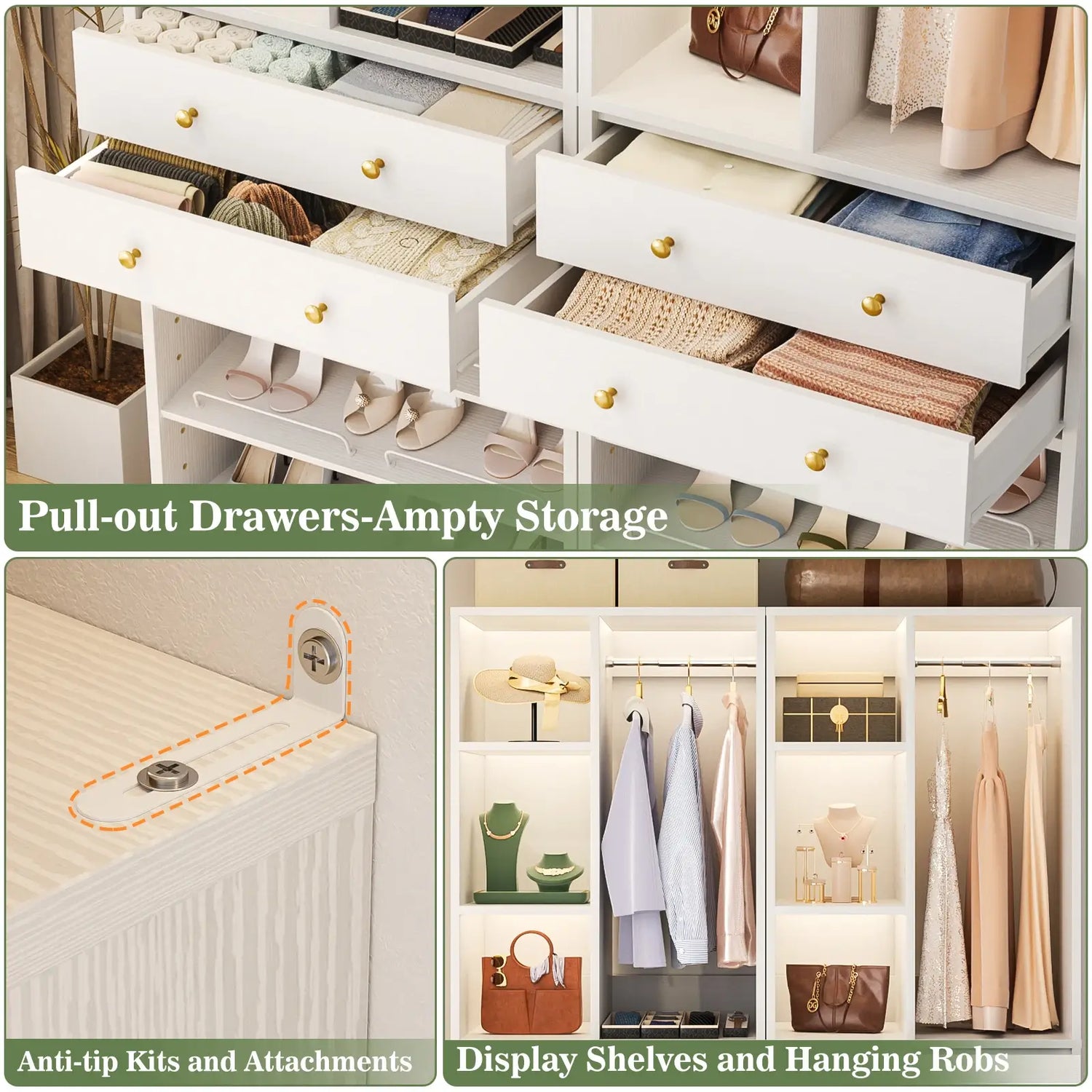 28-Inch Freestanding Closet Organizer with 2 Drawers and Shelves