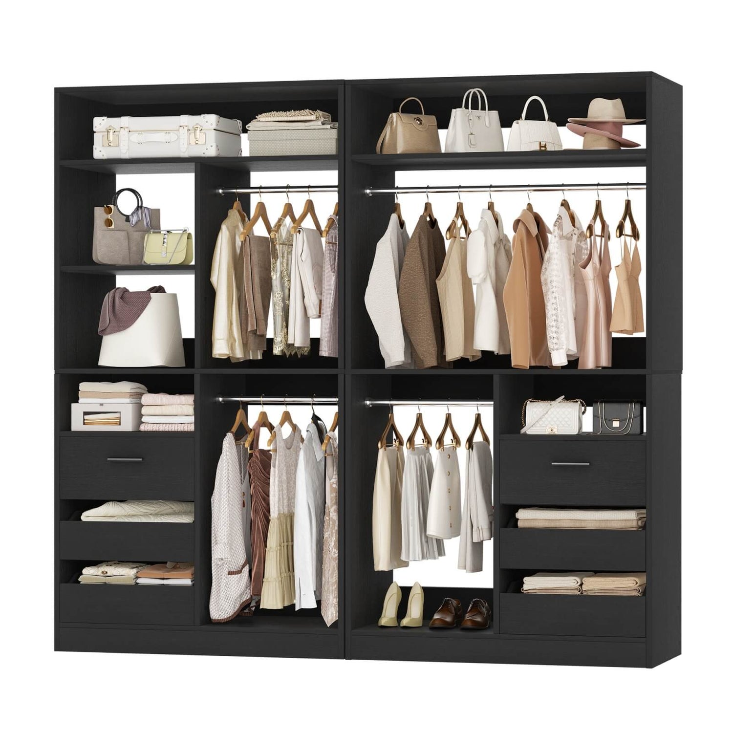 72 inch Walk in Closet Organizer with Drawers, Shelves and Hanging Rods, 2 Packs