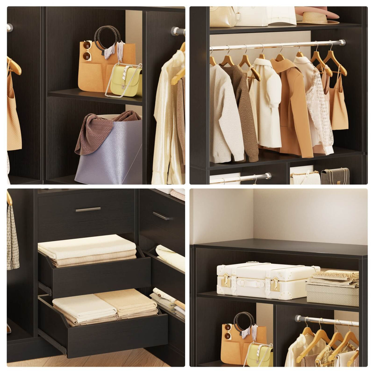 72 inch Walk in Closet Organizer with Drawers, Shelves and Hanging Rods, 2 Packs