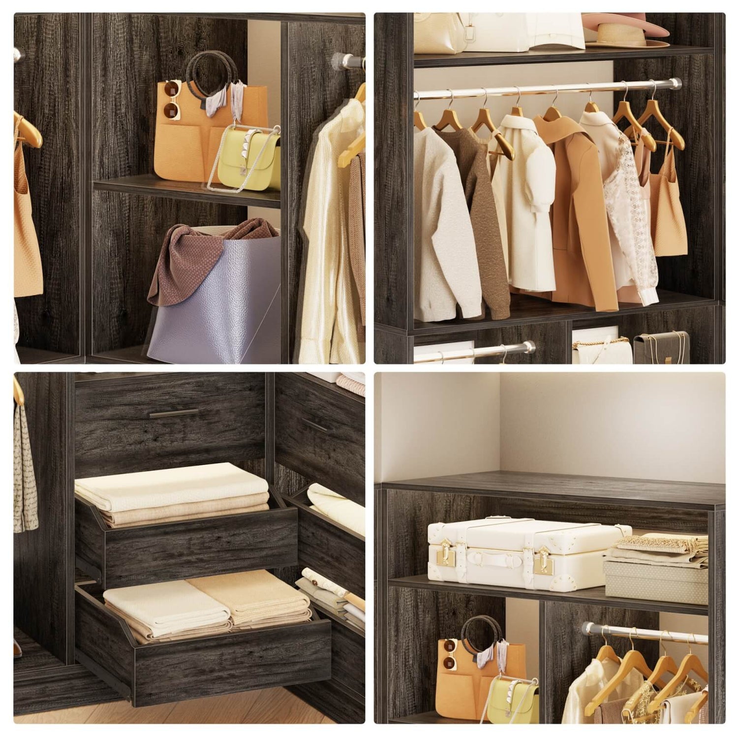 72 inch Walk in Closet Organizer with Drawers, Shelves and Hanging Rods, 2 Packs