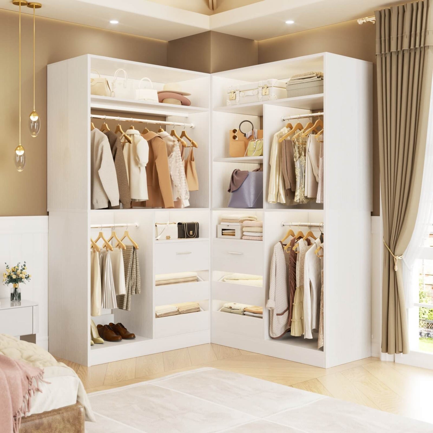 72 inch Walk in Closet Organizer with Drawers, Shelves and Hanging Rods, 2 Packs