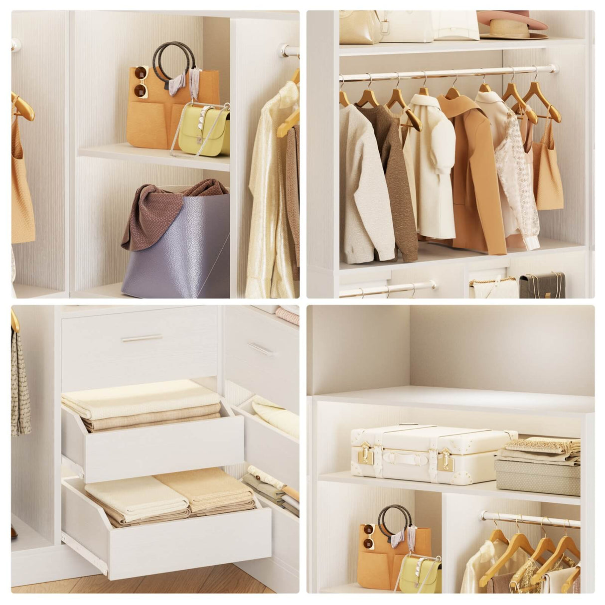 72 inch Walk in Closet Organizer with Drawers, Shelves and Hanging Rods, 2 Packs