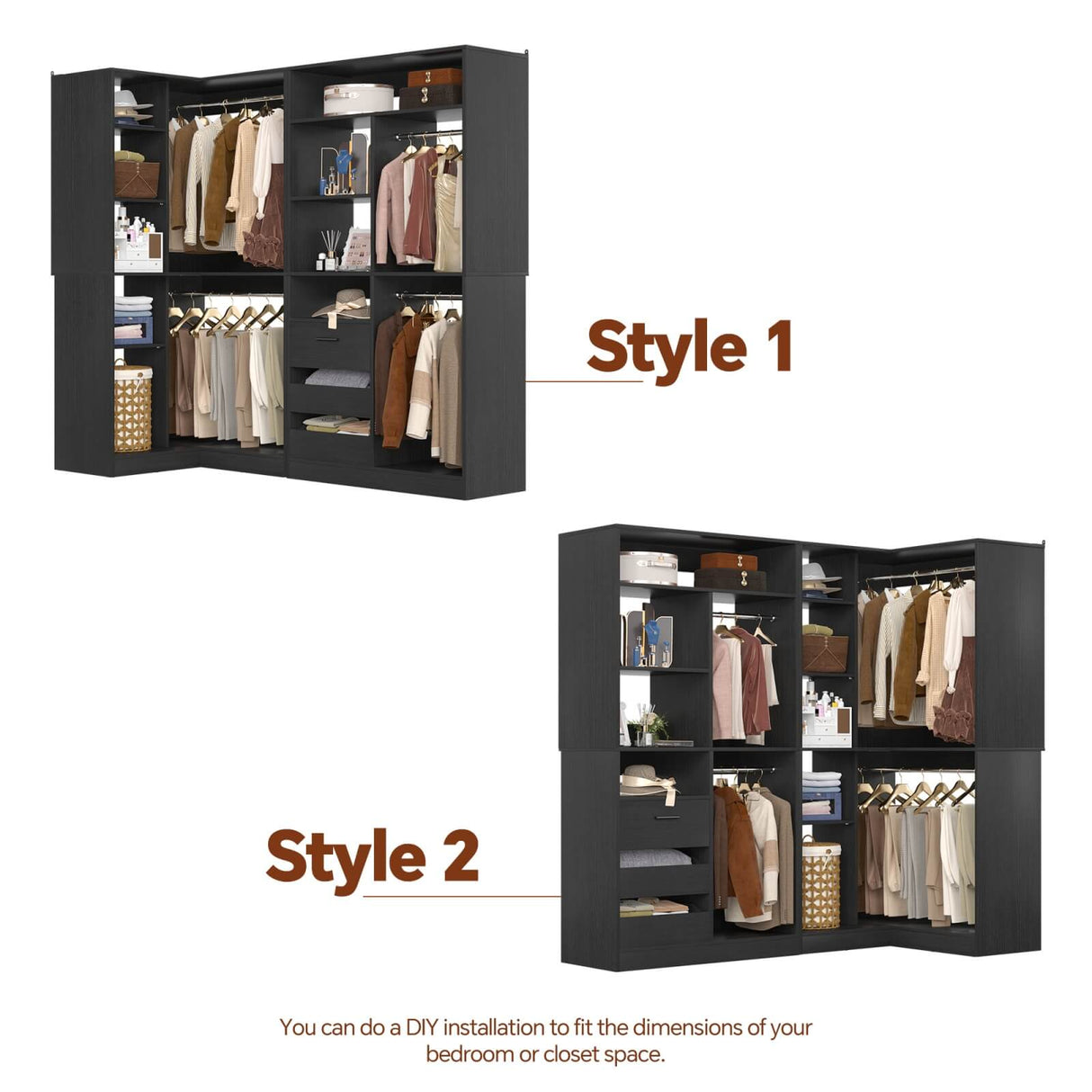 72'' Corner Closet Organizer System with Drawers and Shelves, Heavy Duty