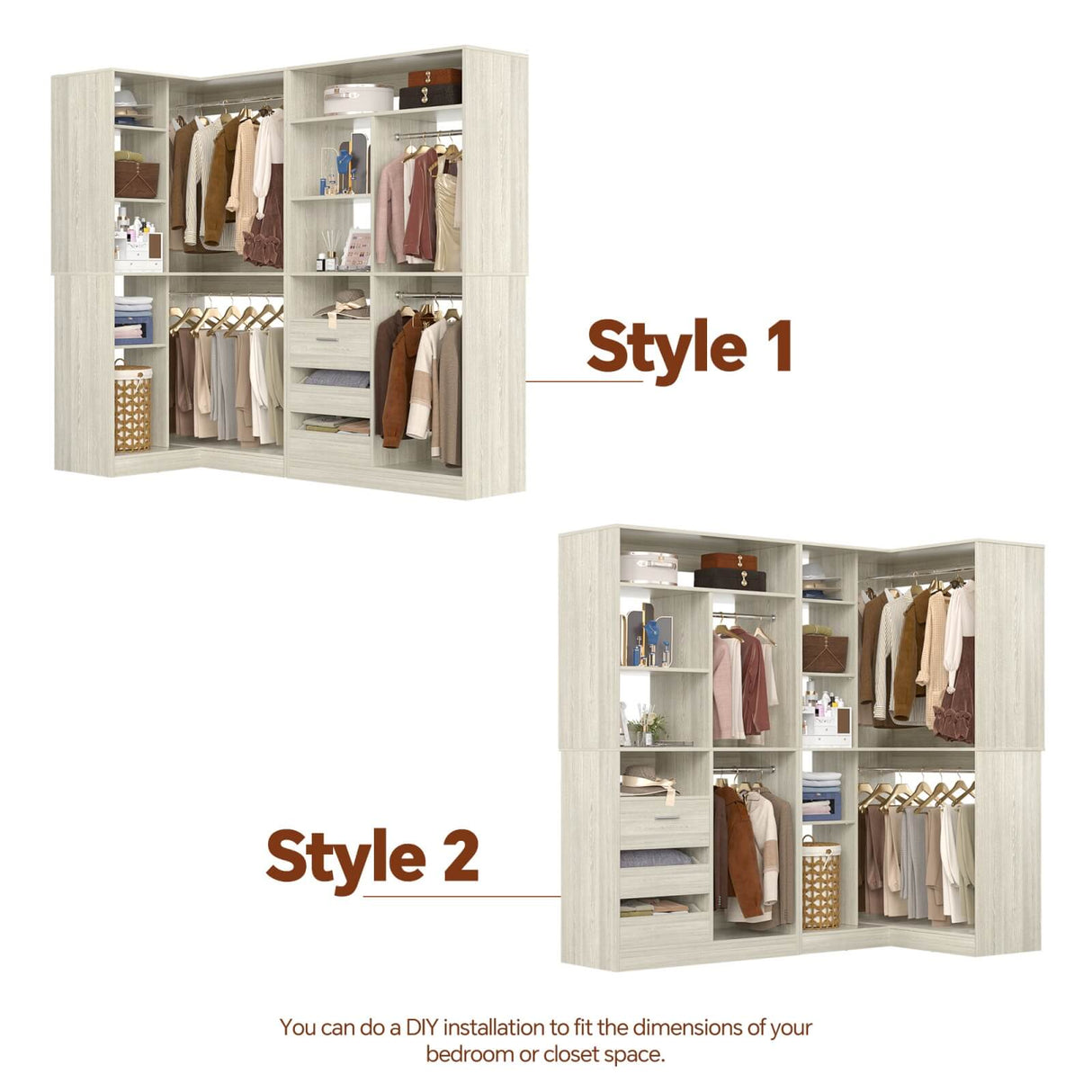 72'' Corner Closet Organizer System with Drawers and Shelves, Heavy Duty