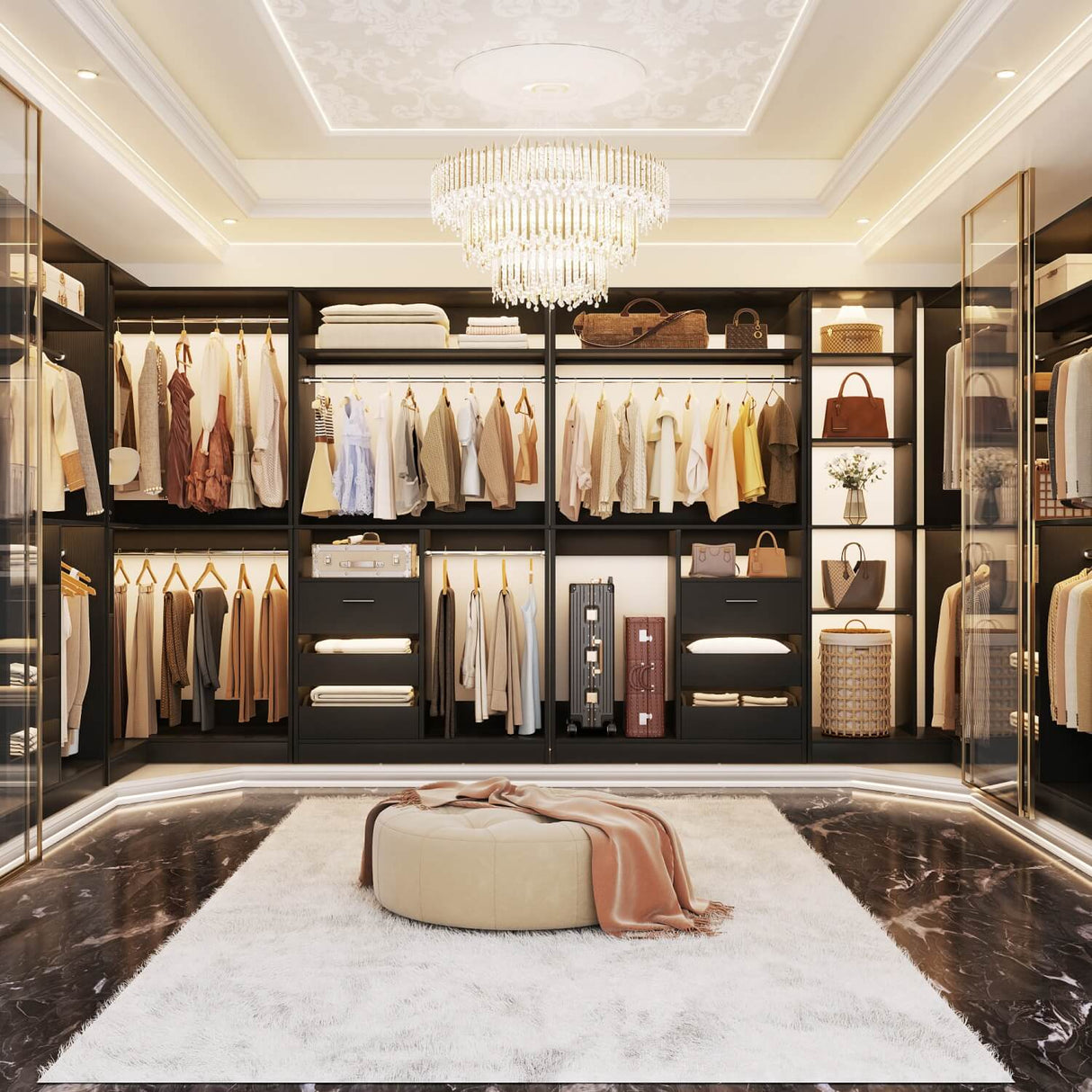 6FT Heavy Duty Corner Closet Organizer System with Drawers, Shelves and Hanging Rods