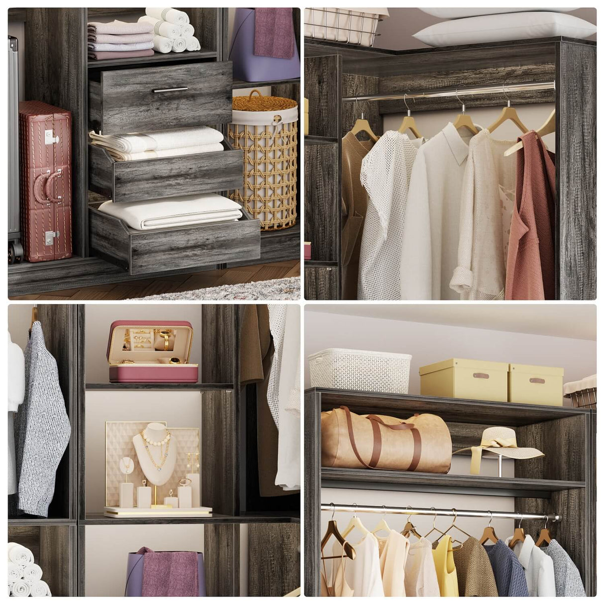 6FT Heavy Duty Corner Closet Organizer System with Drawers, Shelves and Hanging Rods