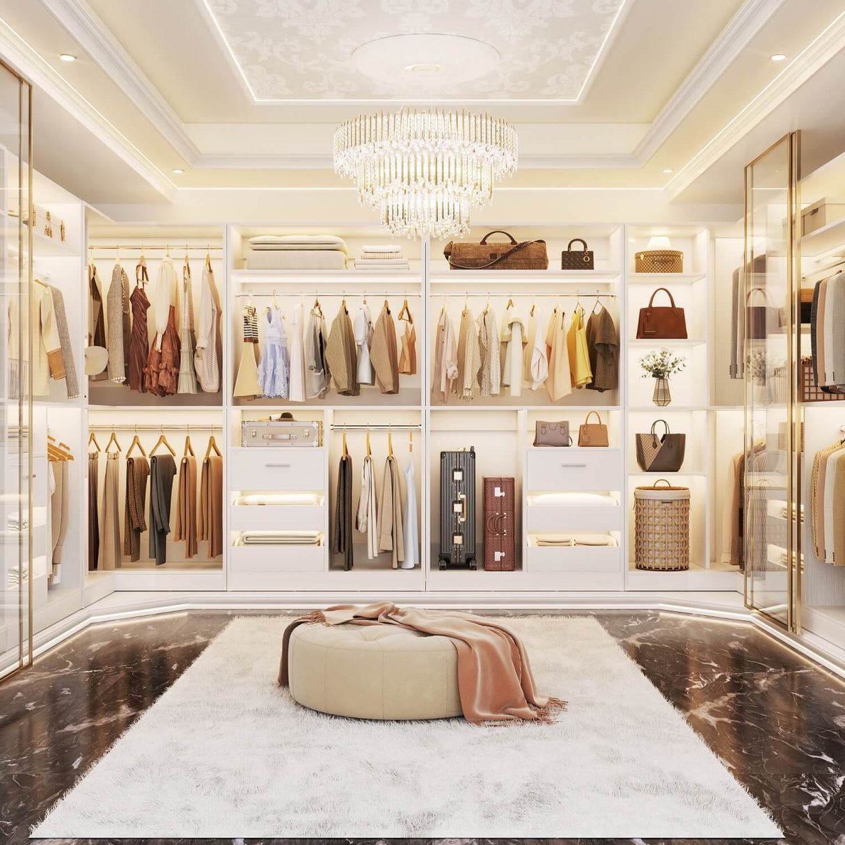 6FT Heavy Duty Corner Closet Organizer System with Drawers, Shelves and Hanging Rods