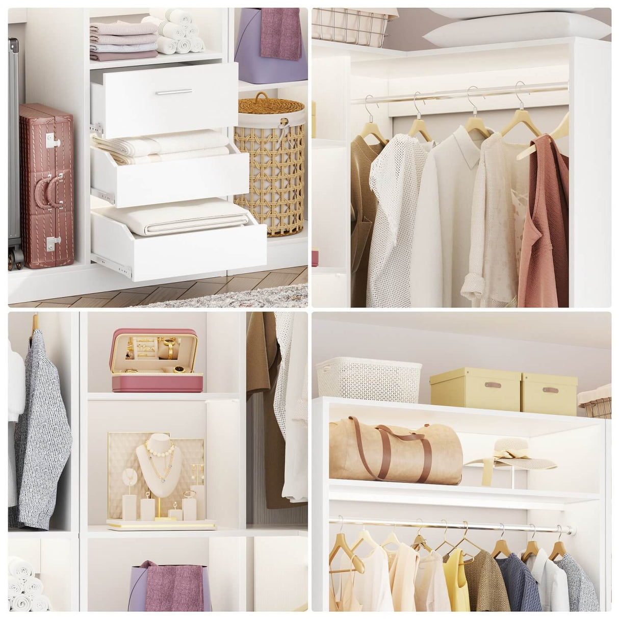 6FT Heavy Duty Corner Closet Organizer System with Drawers, Shelves and Hanging Rods