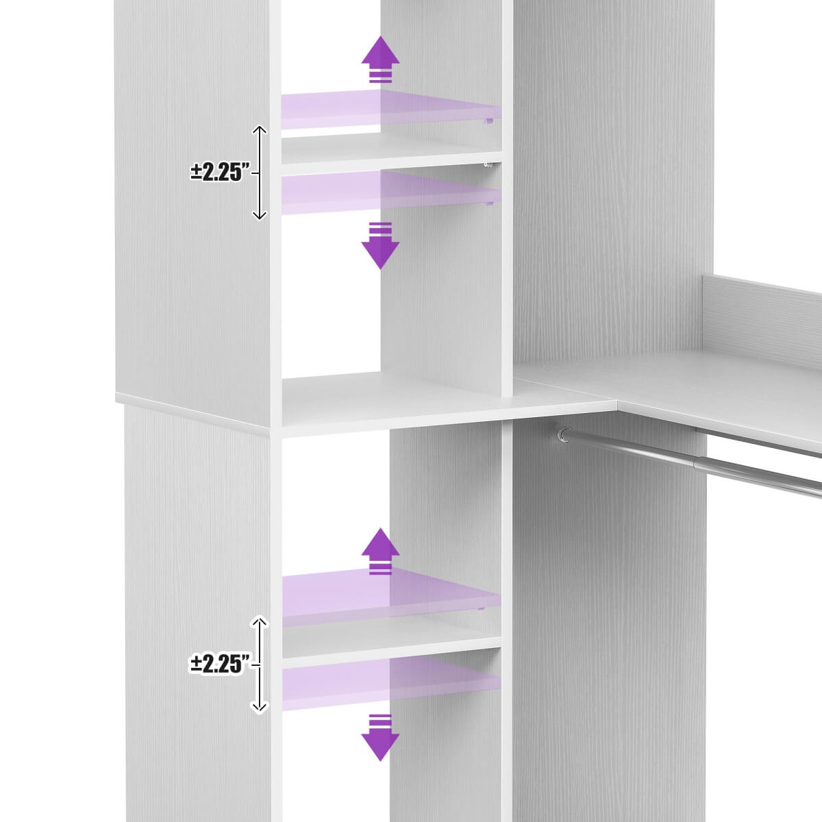 36'' Freestanding Corner Closet System with 2 Hanging Rods & 8 Storage Shelves