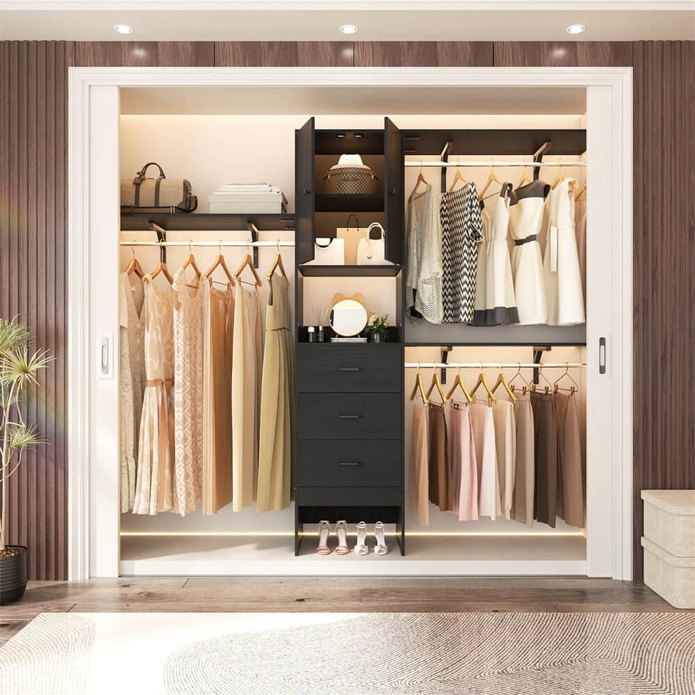 Unikito 96 Inch Closet System with 3 Wood Drawers, 8FT Closet Organizer ...
