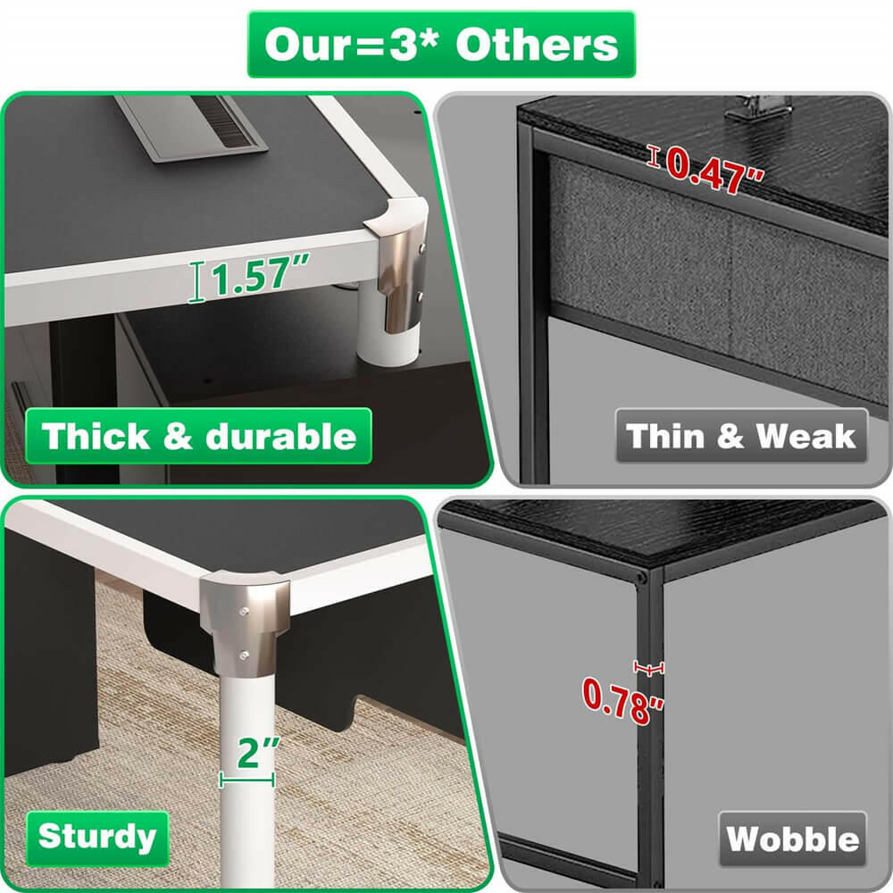 Unikito L Shaped Desk with File Cabinet and Power Strip, Reversible Corner Office Desk with LED Lights, Large L-Shaped Computer Desk with Drawer and Storage for Home Office, Soft Cushion