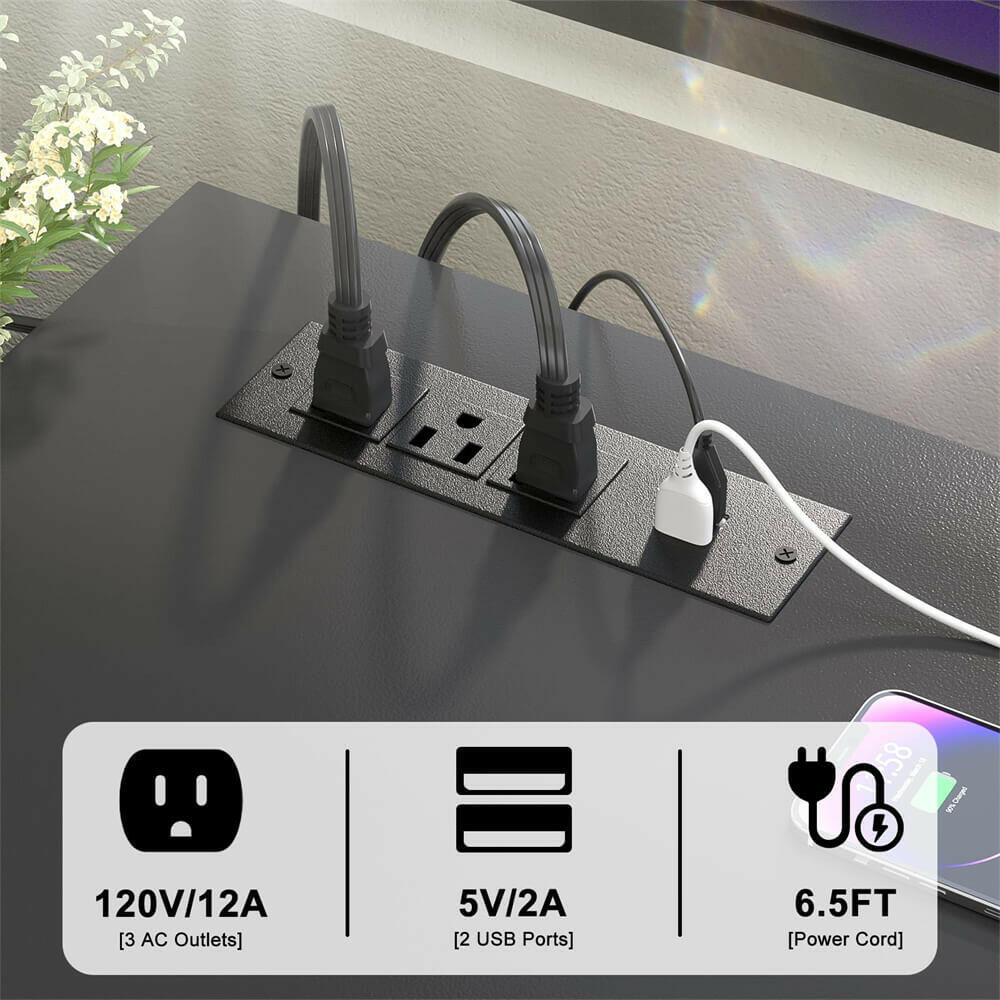 Unikito L Shaped Desk with File Cabinet & Power Outlet, Reversible 55 Inch Large Corner Computer Desks with LED Strip, L-Shaped Computer Desk with Drawers and Storage Shelves