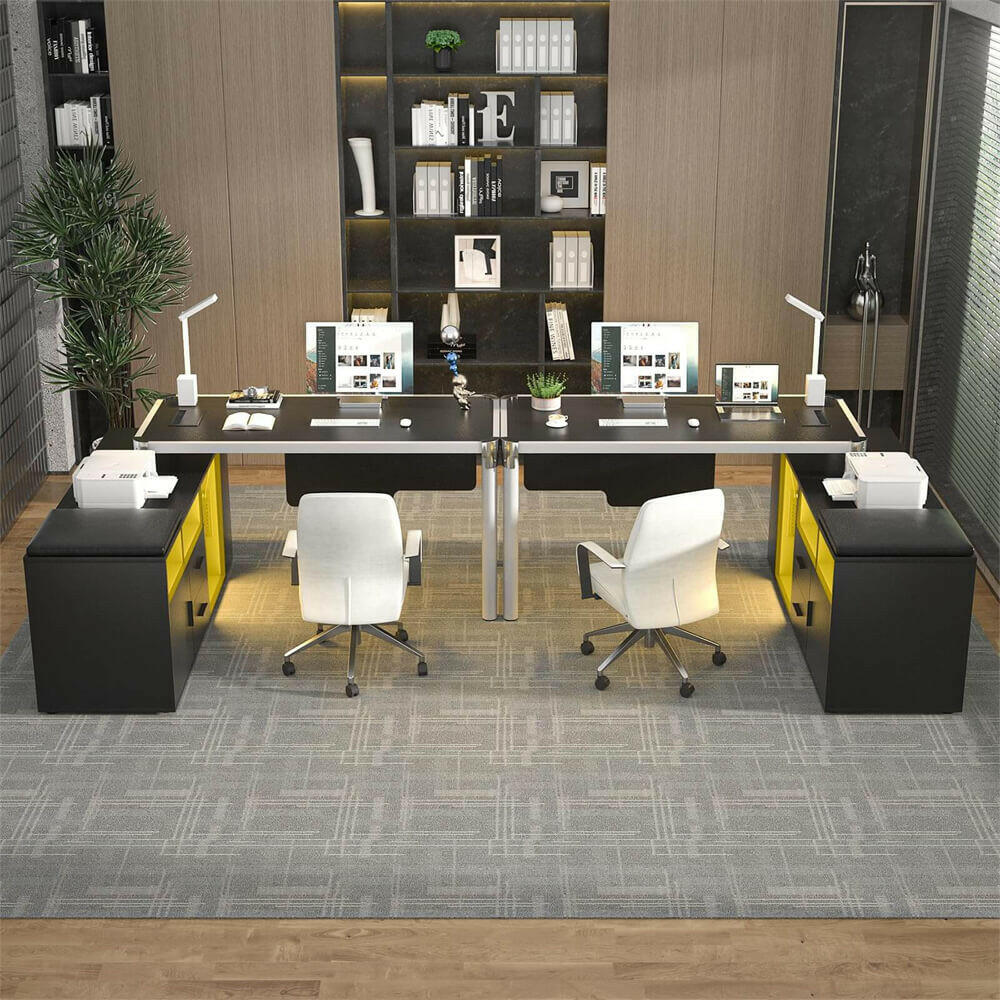 Unikito L Shaped Desk with File Cabinet and Power Strip, Reversible Corner Office Desk with LED Lights, Large L-Shaped Computer Desk with Drawer and Storage for Home Office, Soft Cushion