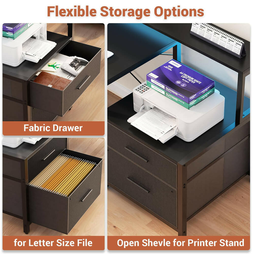 Unikito L Shaped Desk with File Drawer, 72.8" Reversible L Shaped Computer Desk with Power Outlet & LED Strip, Gaming Desk with Monitor Stand, Office Desk Corner Desk with Storage Shelf