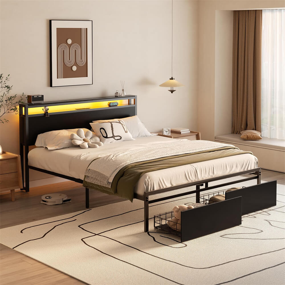 Unikito Full Size Bed Frame with Drawers Full Size Bed Frame with