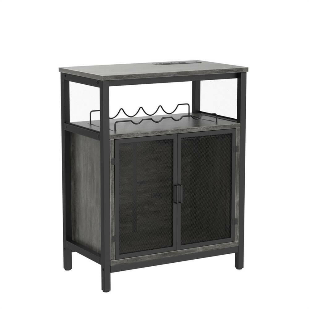 Unikito Wine Bar Cabinet with RGB Light and Outlet, FreeStanding Wine Rack Table, Liquor Cabinet with Glass Holder, Floor Bar Cabinet for Liquor and Glasses for Home Kitchen Dining Room