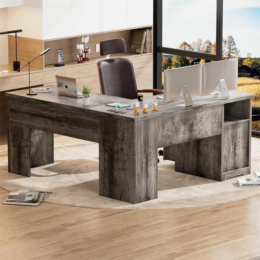 Unikito Lift Top L Shaped Desk with Drawer, Large Office Desk with Power Outlets and USB Charging Ports, Sturdy Corner Computer Desk Writing Table with Storage, L Shape Standing Desk