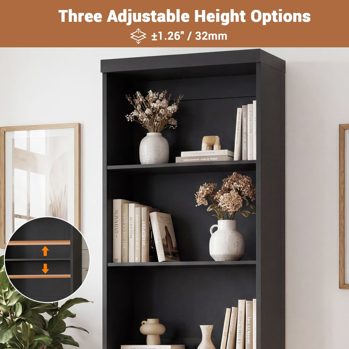 80" Bookshelf with 3 Drawers, Tall Bookcase with Thickened Top Panel and 3-Tier Open Shelves