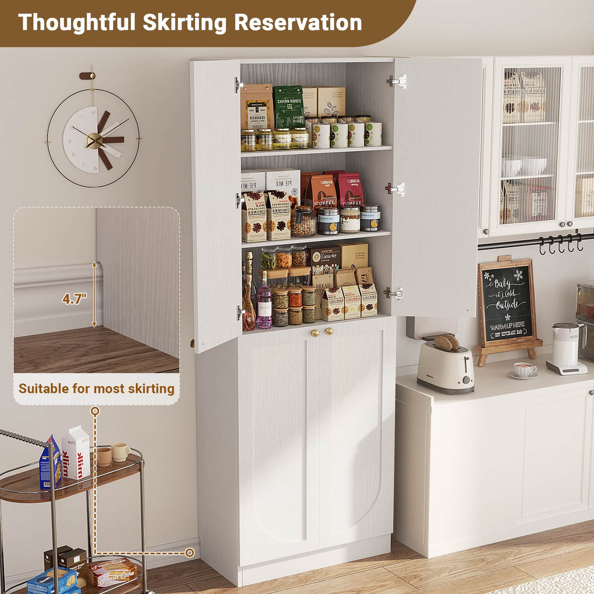 80'' Tall Farmhouse Pantry Cabinet with Arched Doors, Adjustable Shelves & Storage, 2 Packs
