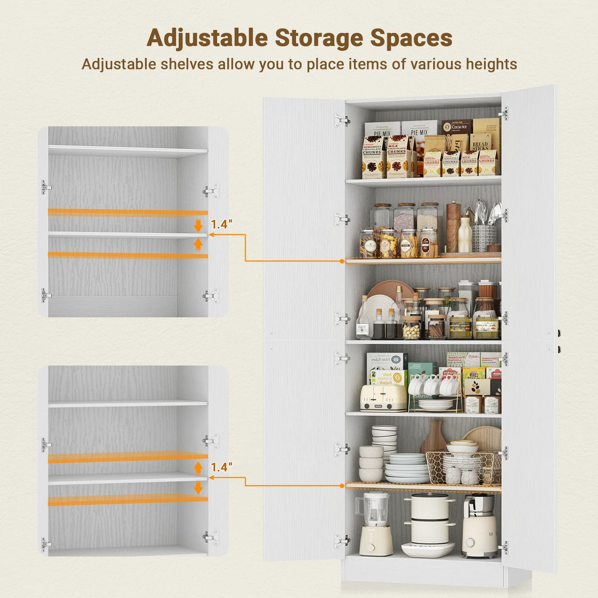 80'' Tall Farmhouse Pantry Cabinet with Arched Doors, Adjustable Shelves & Storage, 2 Packs