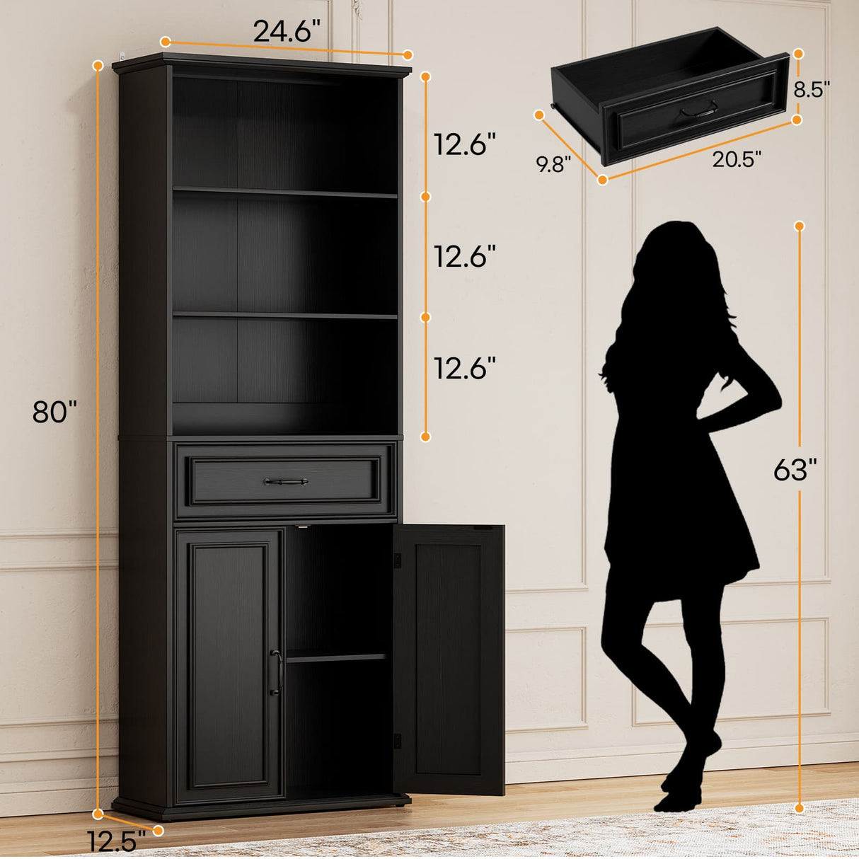 80'' Tall Farmhouse Bookcase with Storage Cabinet & Drawer, 2 Packs
