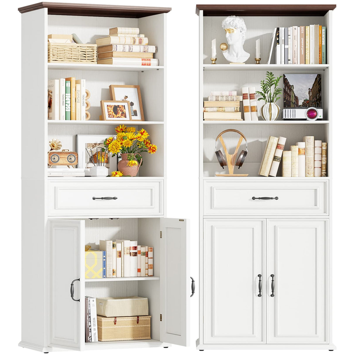 80'' Tall Farmhouse Bookcase with Storage Cabinet & Drawer, 2 Packs
